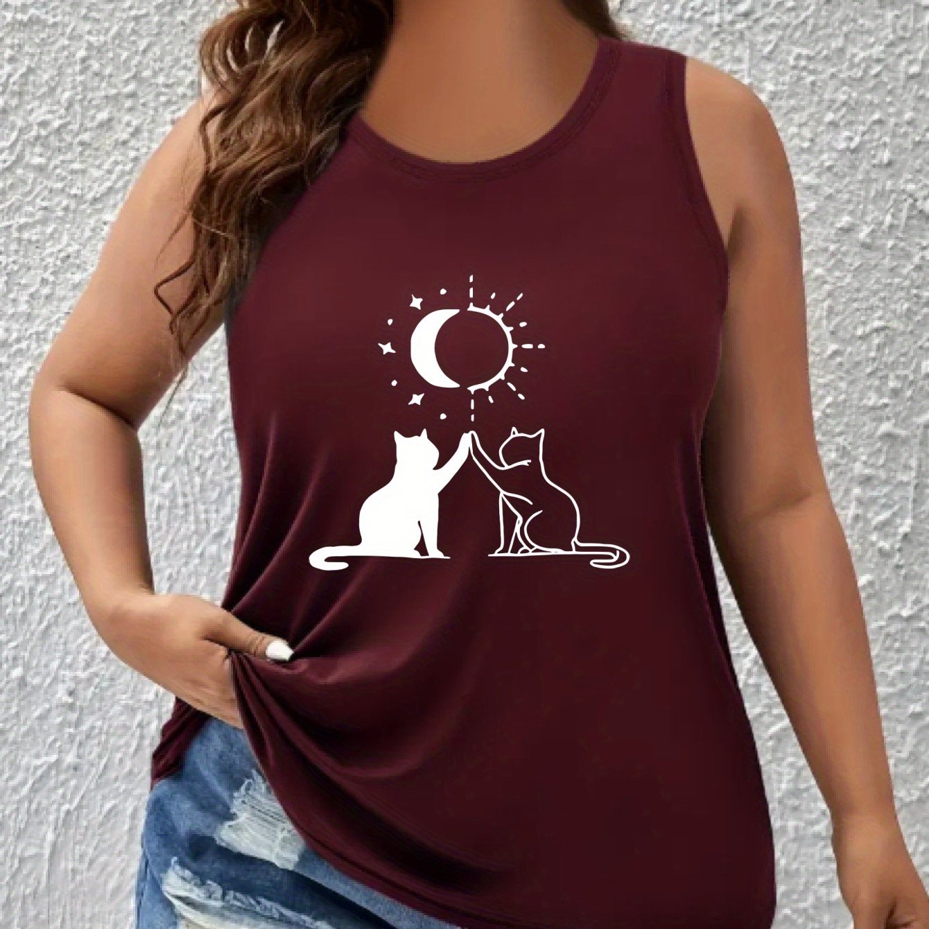 TEMU New Women's Plus-size Tank Top, Comfortable Sports Top For Spring And Summer, Breathable Round-neck Tank