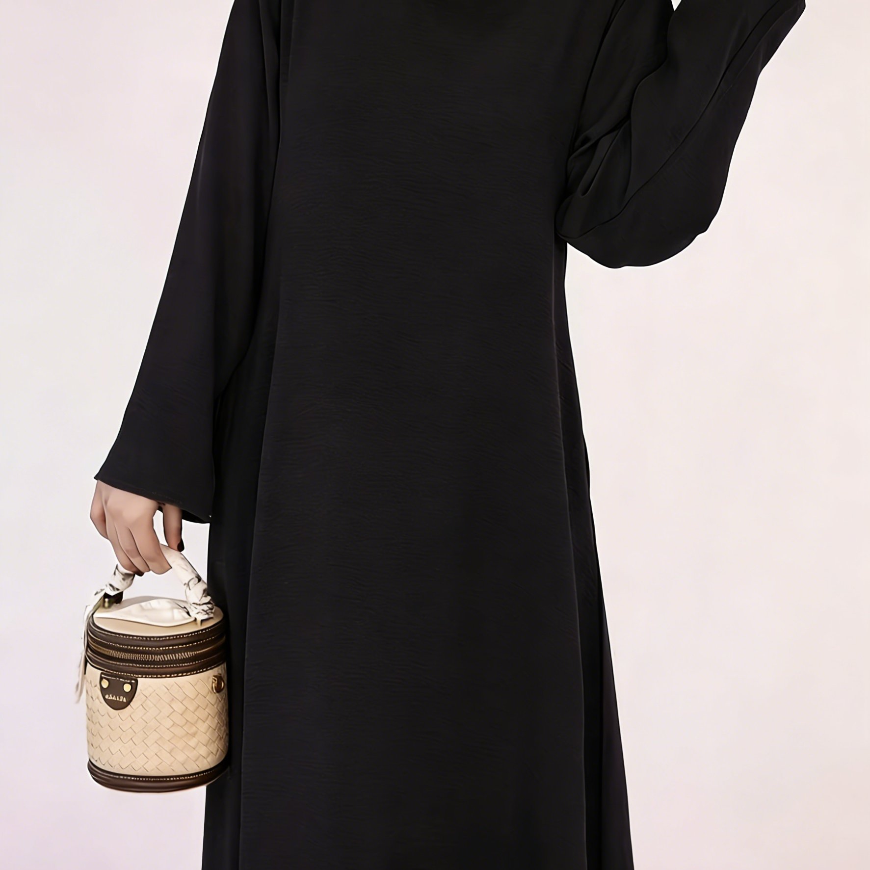 TEMU Elegant Women's Crew Neck Long Sleeve Kaftan Dress - Solid Color Fitted Maxi Dress, Machine Washable Versatile Traditional & , Fitting Dresses