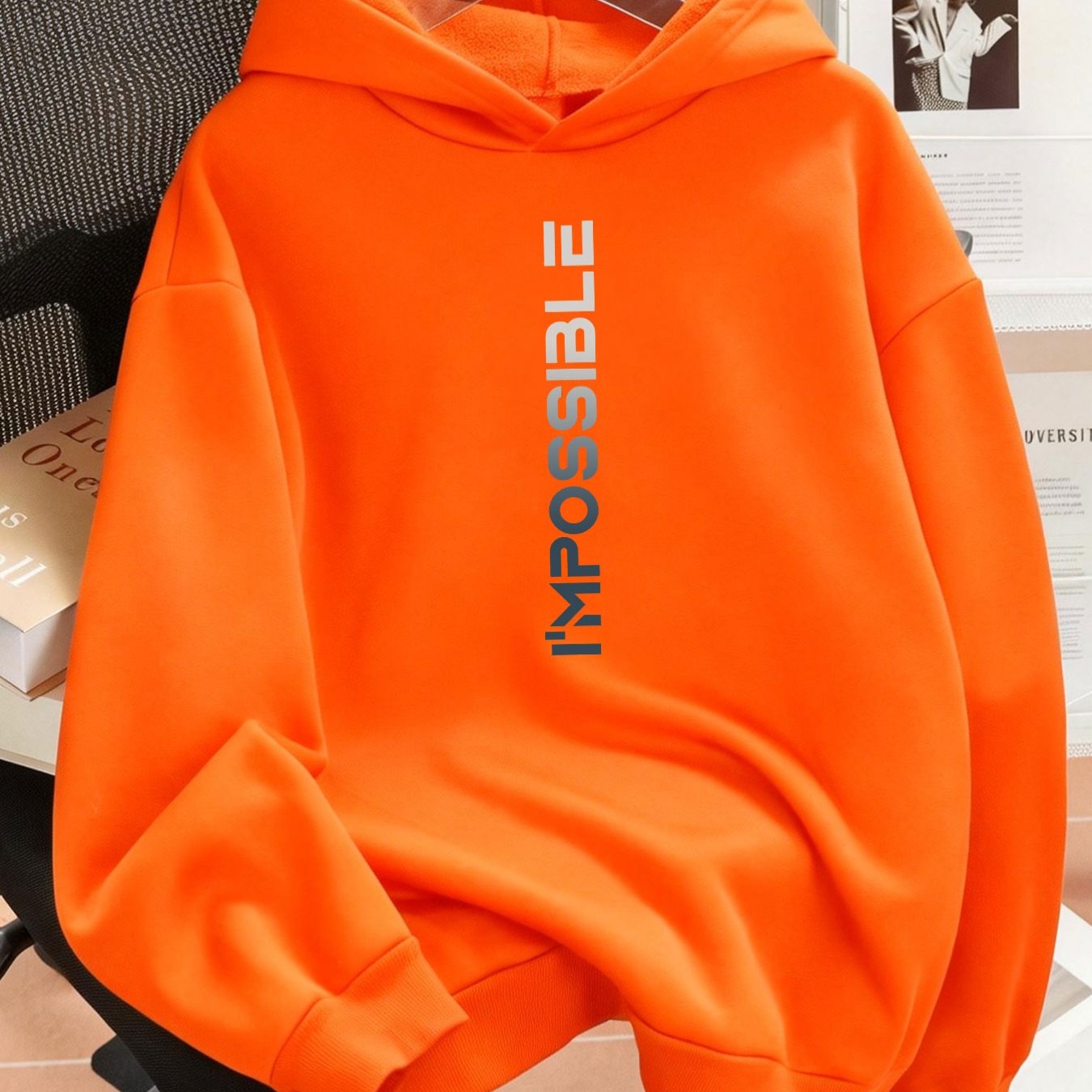 TEMU Plus Size 1pc Fashion Women's Autumn/winter Warm Hooded Sweatshirt, Elegant And Beautiful Y2k Style Abstract Geometric Pattern With Smooth Lines