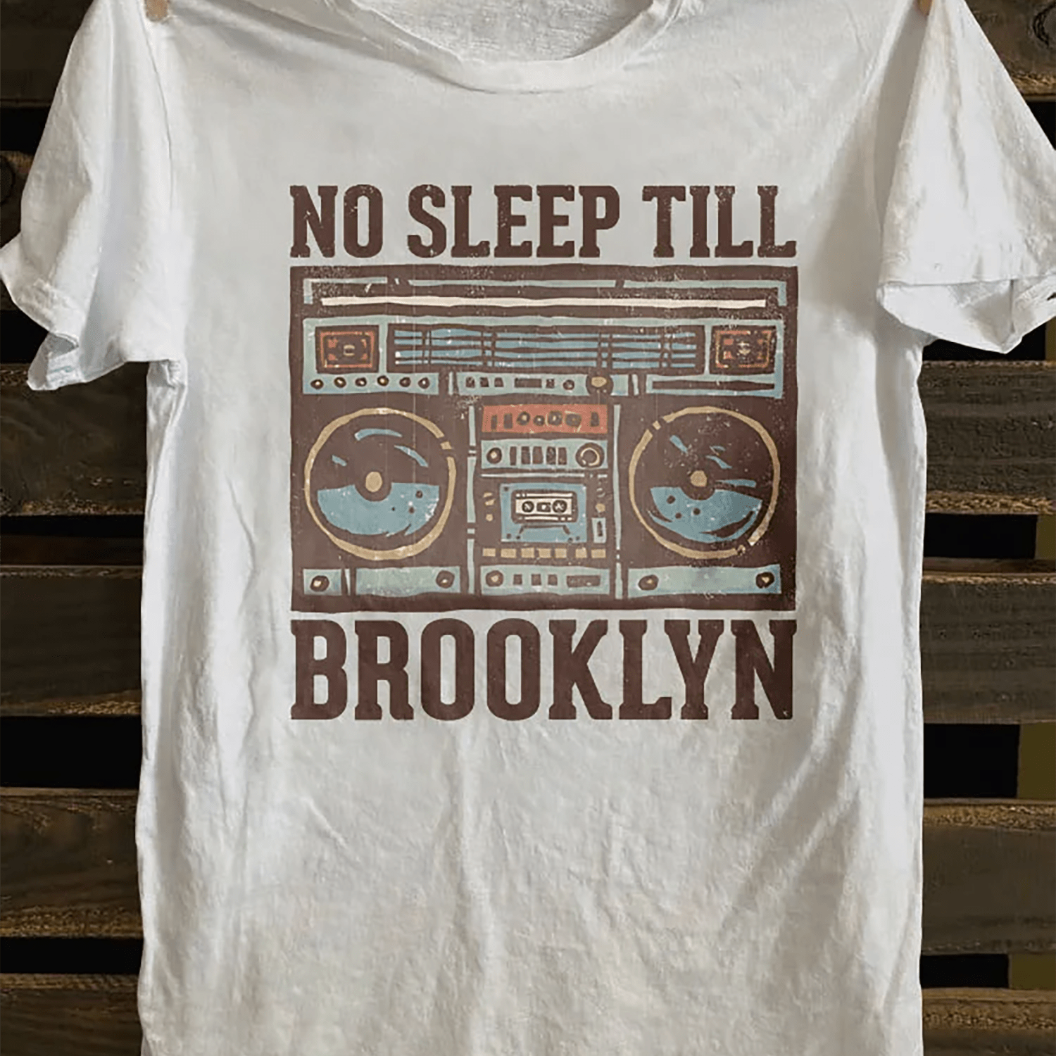 TEMU Men's Vintage Crew Neck Grunge Style T-shirt - Punk Rock Boombox Portrait Print, Soft 100%, 220 Gm2 Slight Stretch Knit Fabric - Casual Wear