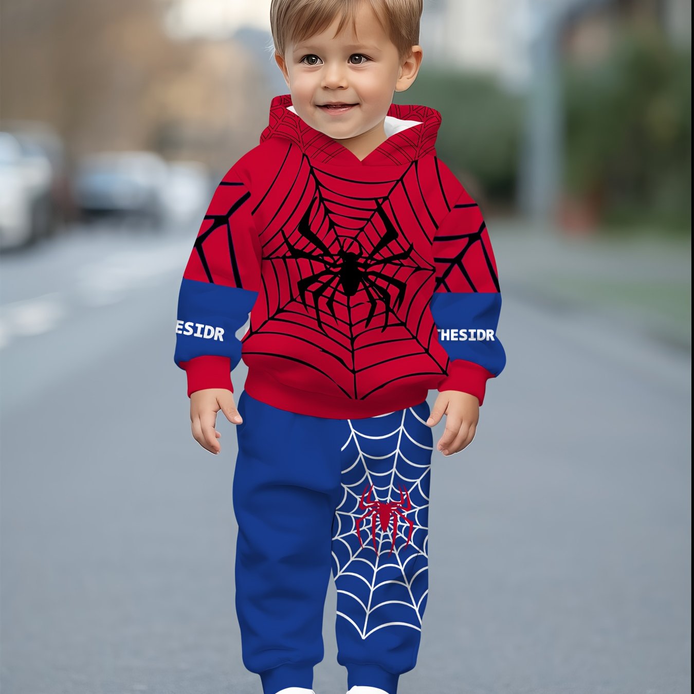 Image of Halloween Boy Hooded Sweatshirt Set, Cool Spider Print, Comfortable And Relaxing For Spring And Autumn , For Outdoor