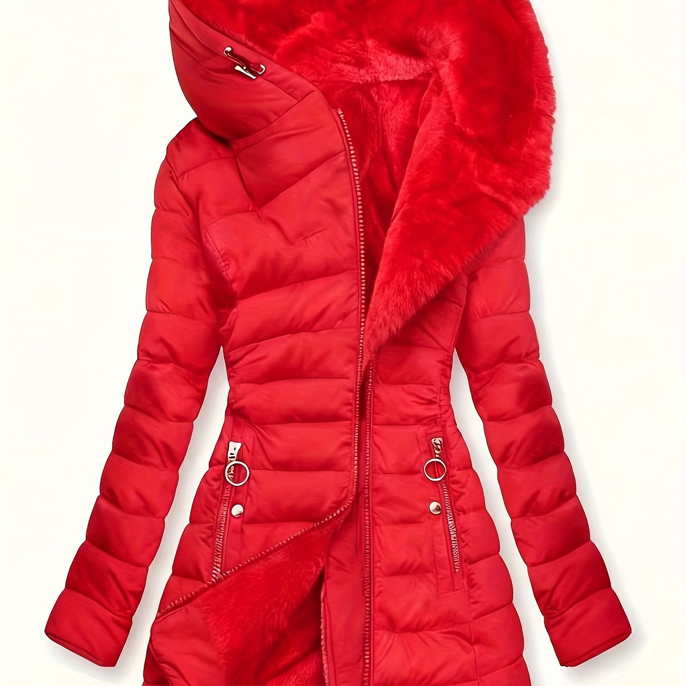 TEMU Taglie Forti - Taglie Forti - Giacca con Cappuccio, Spessa, e Resistente al Freddo, Lunghezza Media, con Zip, Maniche Lunghe, Cappotto Slim -