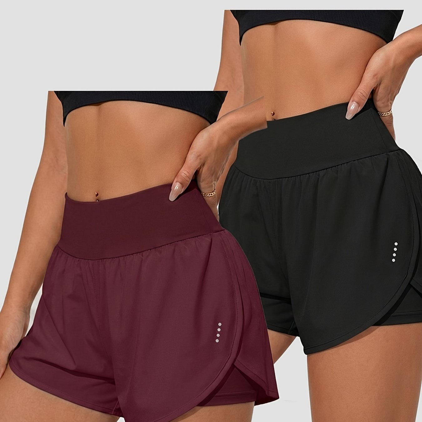 TEMU 2pcs Women's Casual Sports Anti-exposure Shorts | Medium Stretch, Solid Color, Suitable For Spring/summer/fall