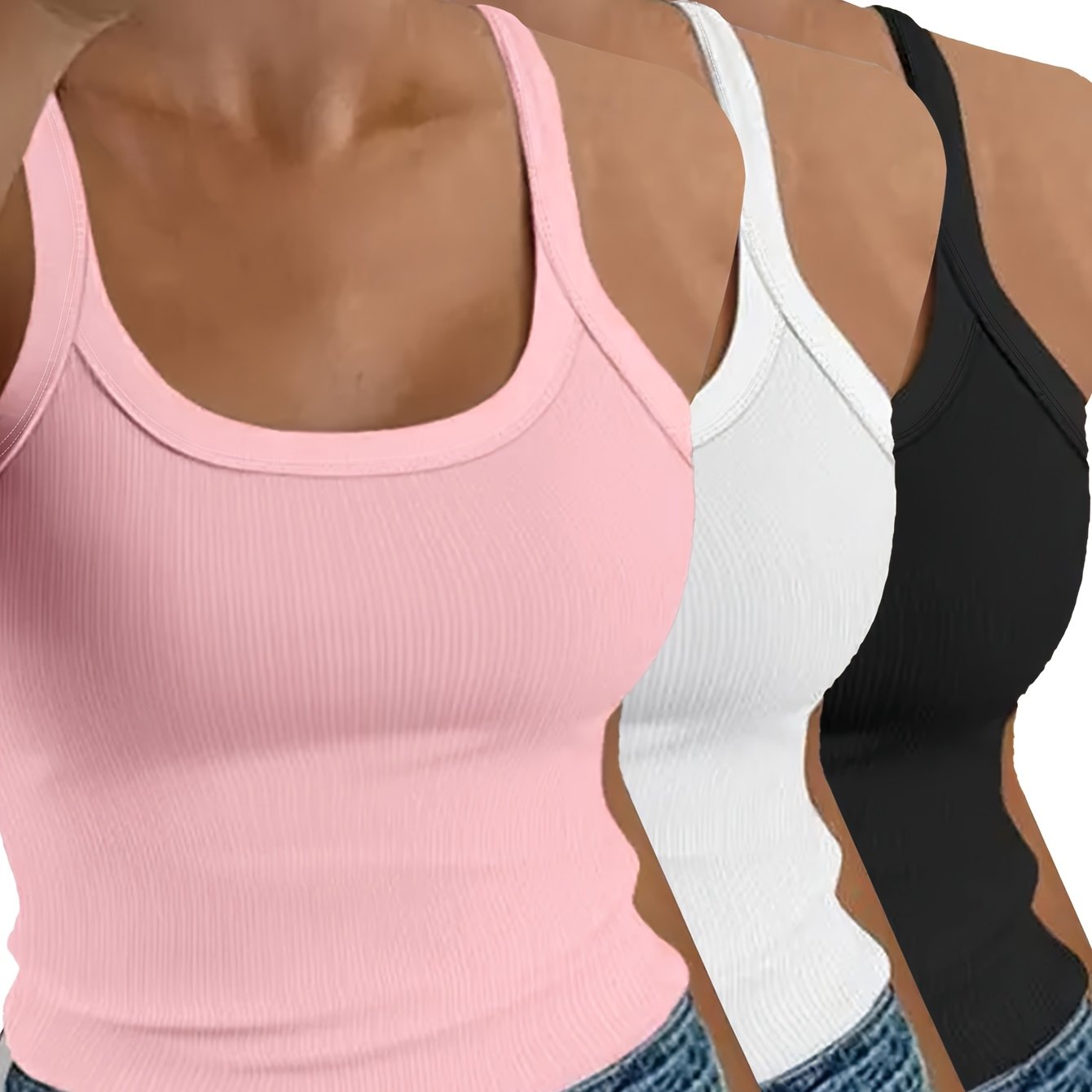 E-shop Casual Mode Damen Sommer Rundhals Ärmelloses Tanktop Dreiteiliges Set