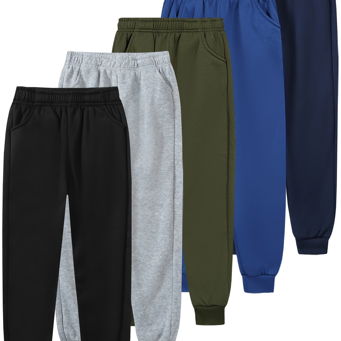Image of 5-pack Boys' Solid Color Jogger Pants With Elastic Waist & Ankles - Stretchable School Pants Suitable For, Machine Washable, Spring/fall Wear (5pcs Pack), Perfect For Outdoor