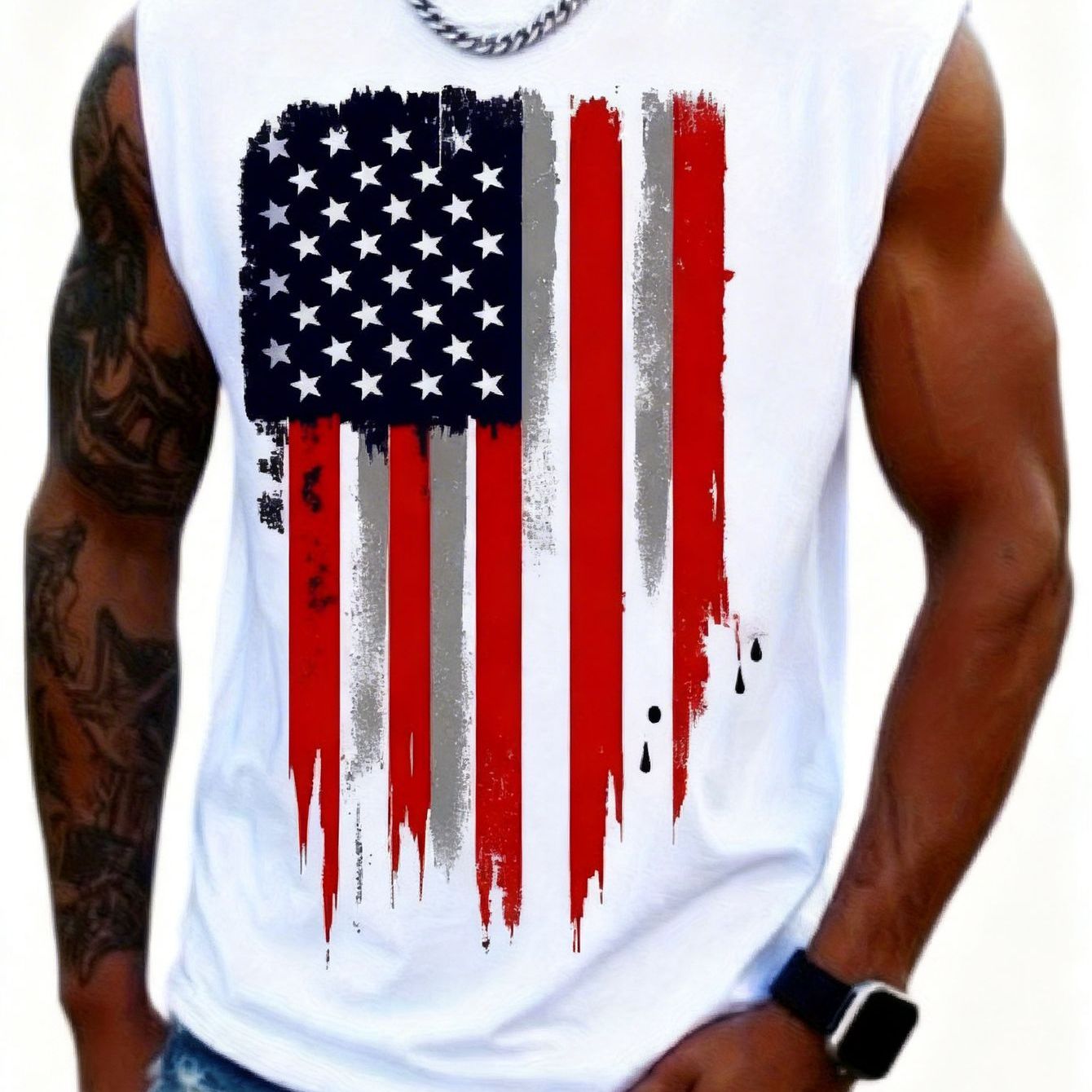 TEMU Men's Athletic Sleeveless Flag Tank Top (red/white/blue)