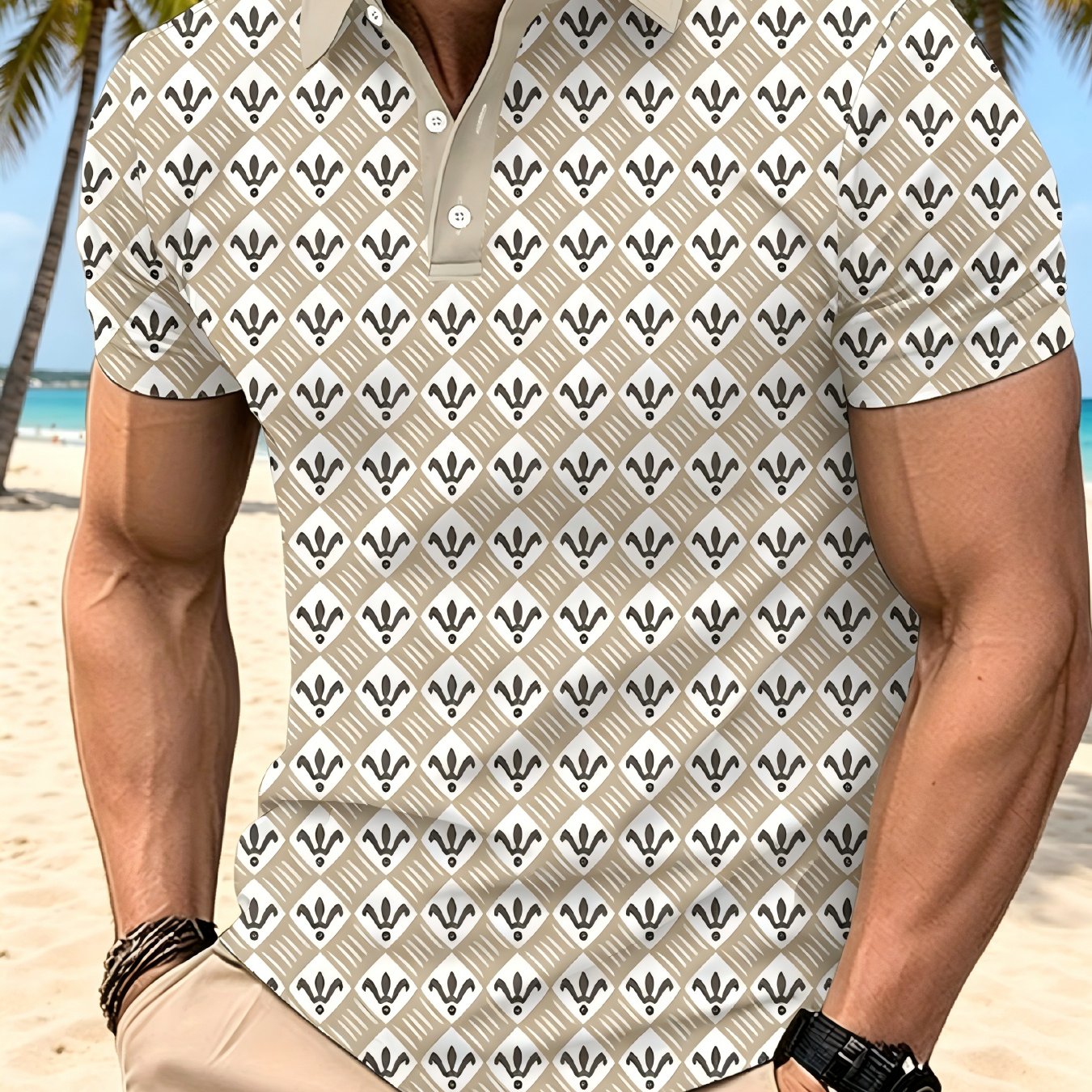 TEMU Men's Shirt With Unique Creative Pattern Print, Short Sleeves, Summer, Versatile, Suitable For Indoor And Outdoor Use, For Daily Casual Wear,
