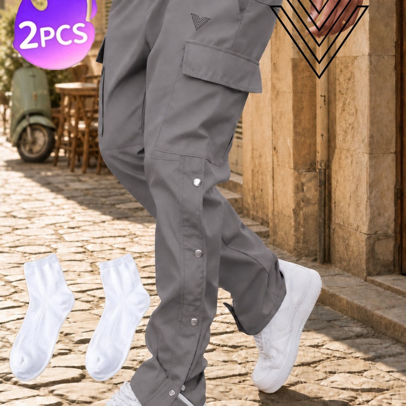 Image of 2pcs Men Spring Autumn New Casual Pants For Men, Trousers + Free Ankle Socks