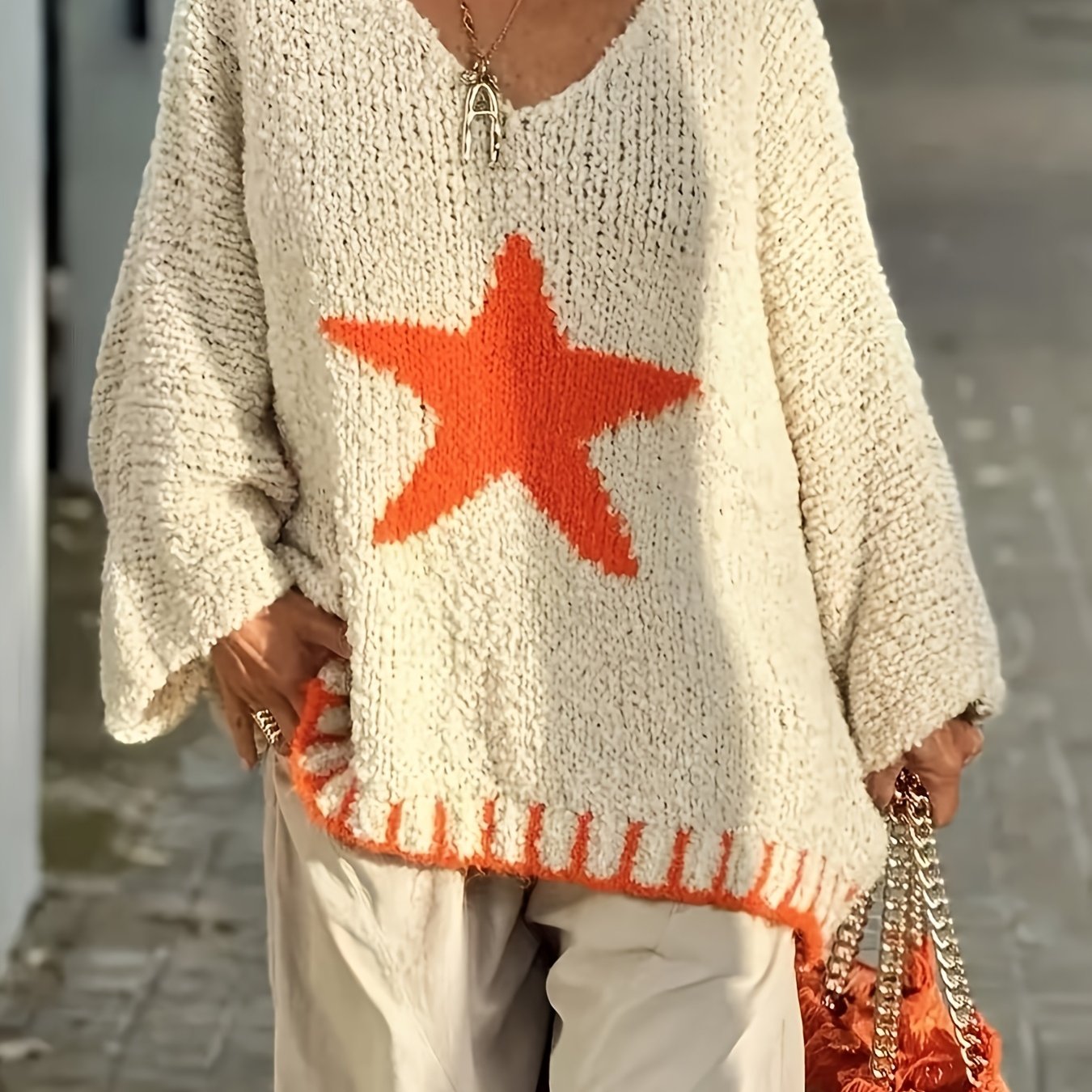 Plus Size - Plus Size - Women's Plus Size Loose V-neck Sweater - Detail, Ribbed Cuffs And Hem, Suitable For Spring Summer Fall Winter