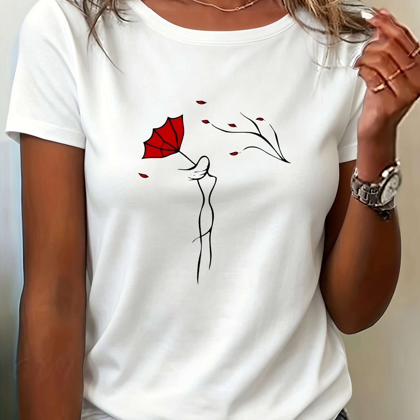 TEMU Summer New Style Fashion Easy Floral Print Pattern T-shirt, Casual Korean Style Regular Round Neck Short Sleeve Top