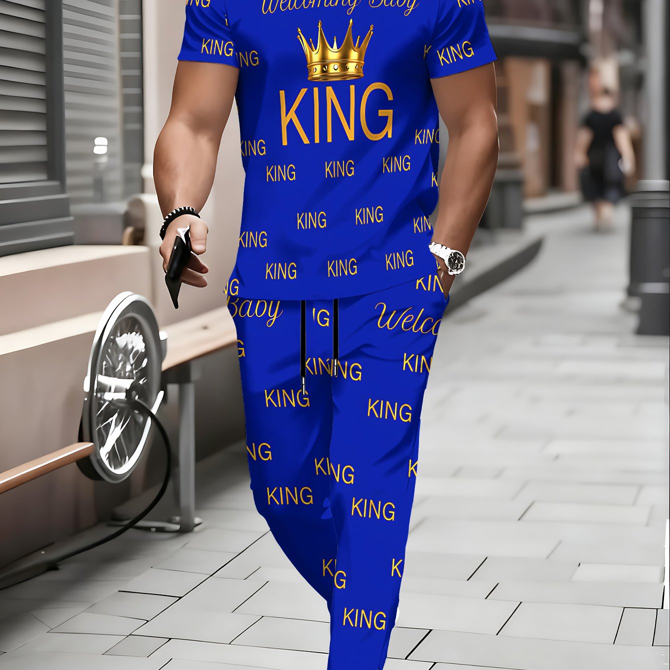 TEMU Conjunto de camiseta de manga corta y pantalones largos para hombre, camiseta de cuello y pantalones largos cómodos , adecuado para , verano y