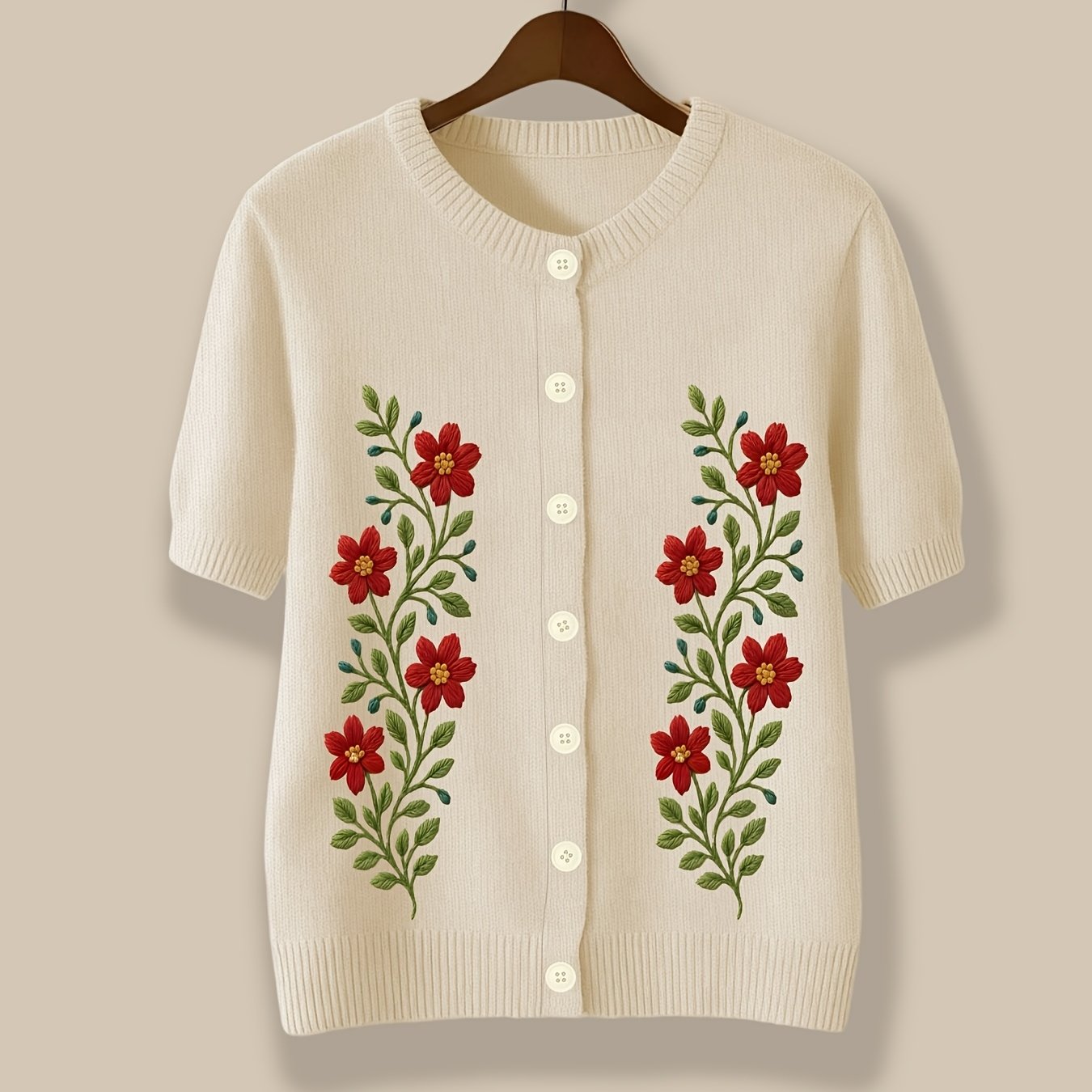 TEMU Textured Design Women's Sweater, Round Neck Short Sleeve Cardigan, Loungewear Pajama Top