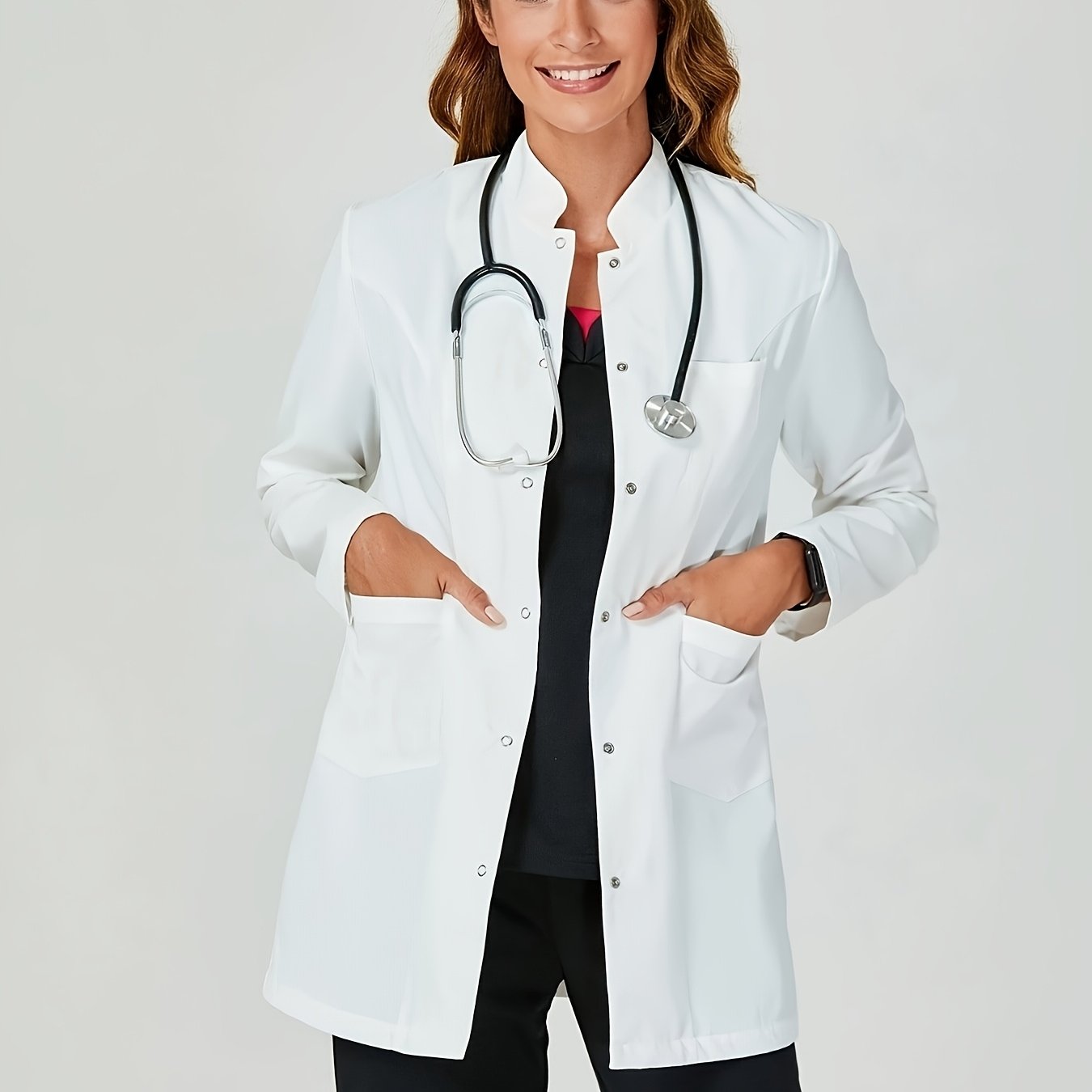 TEMU Solid Color Long Sleeve Lapel Jacket, Women's Professional Fashion Commuter Workwear, Laboratory Pet Shop Hand-sanitizing Professional Work