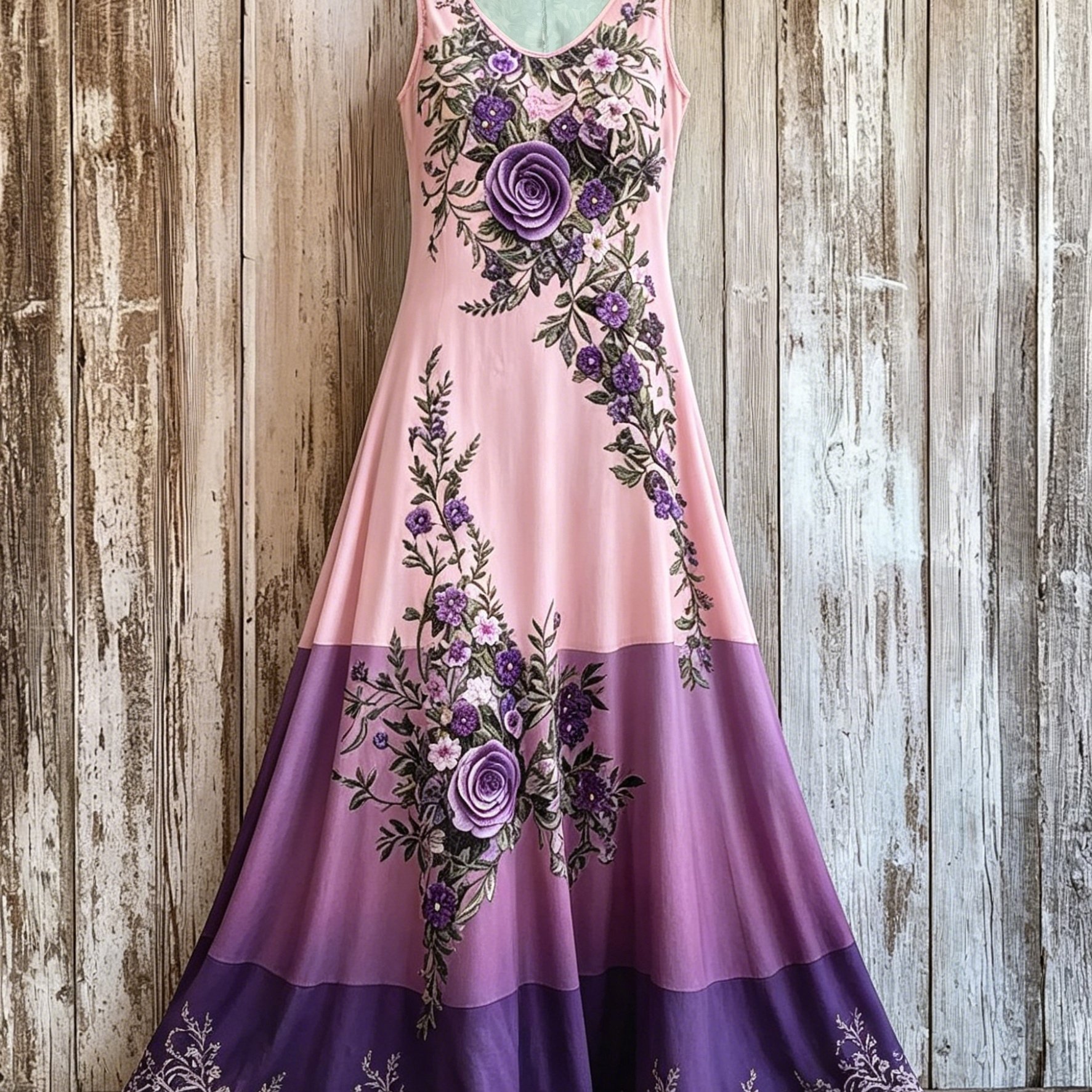 TEMU Plus Size, Plus Size Women's Elegant Vintage Sleeveless Floral Print Dress With Hem, For Artistic Romantic Dates And Parties