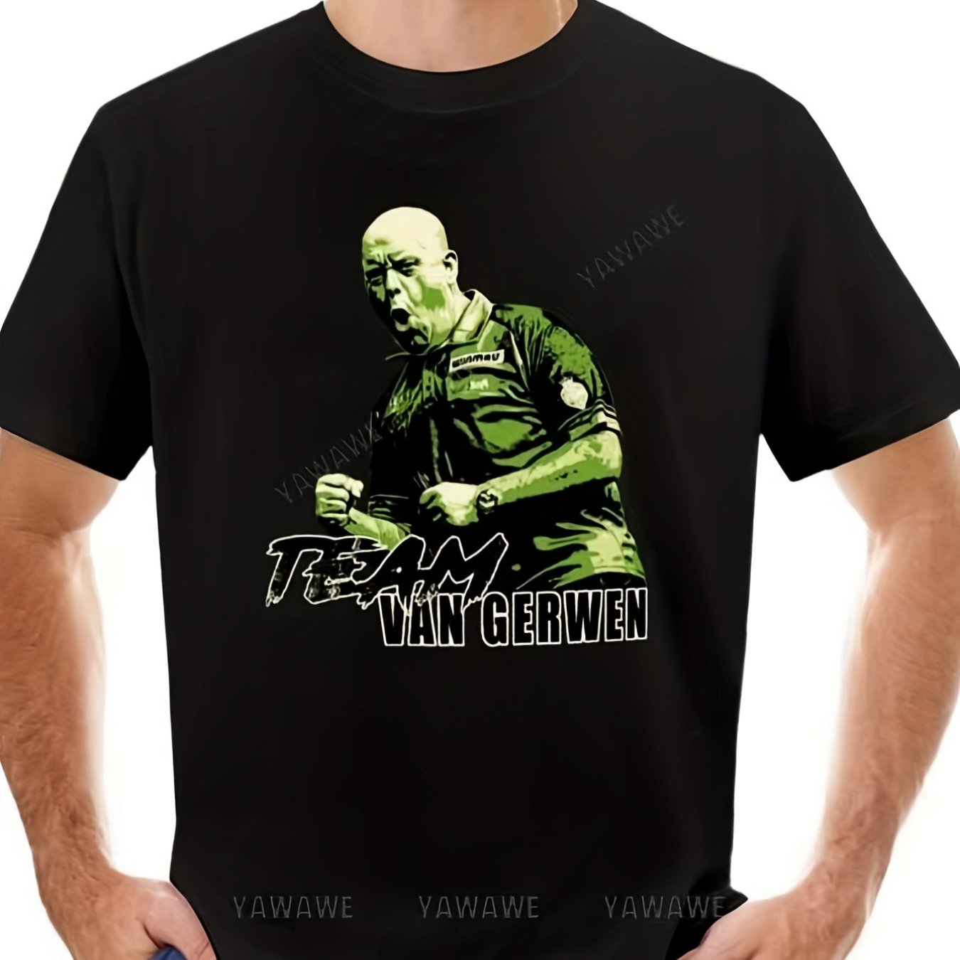 Men's Team Van Gerwen Graphic Tee - Featuring Official Sponsor Logos & Player Image, Casual Short Sleeve Round Neck, Fit For Darts Enthusiasts, Sports Clothing, Relaxed Outfit, Sporty Style, Fan Gear