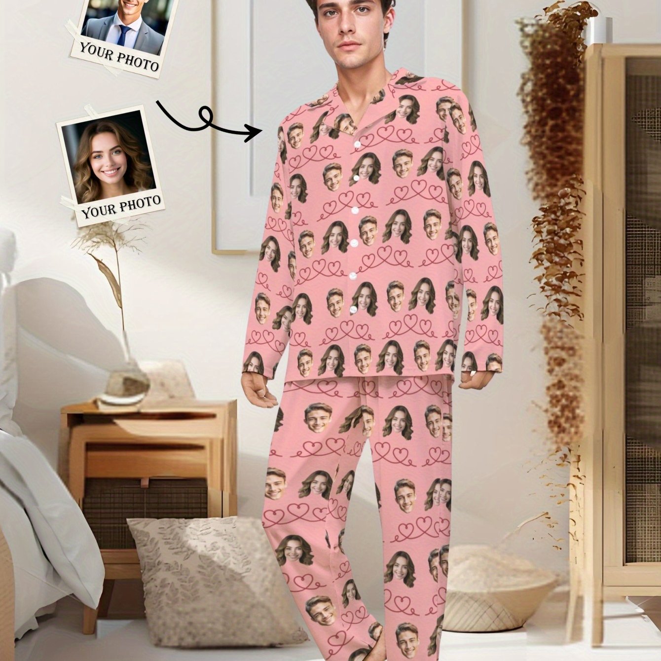 TEMU Personalize Your Face, Family Gift, Pajama Pants, Couple Pajamas, Customized Pants, Family Pajamas, Men's Pajamas, Women's Pajamas, Valentine's