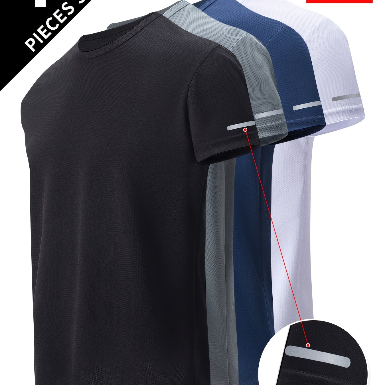 4pcs Plus Size Men's Moisture-wicking Breathable Short Sleeve Summer Running Shirt Quick-dry T-shirt For Nighttime Exercise, Plus Size