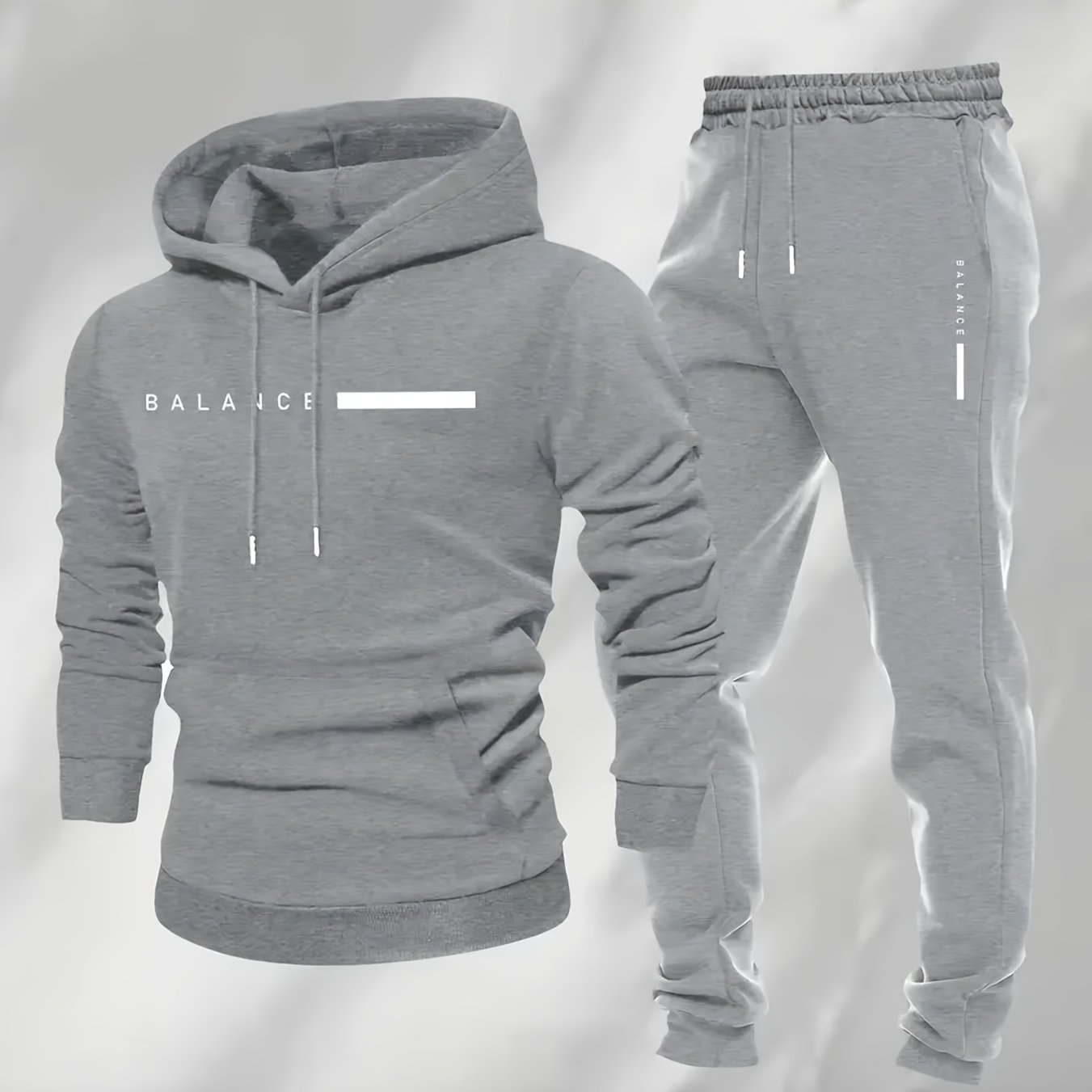 TEMU Men's 2pcs Set Of 250g Heavy-duty Hooded Sweatshirt And 220g Jogging Micro Pants, White Stripe Print - Thick Warm Fabric, Elastic Waist Sports