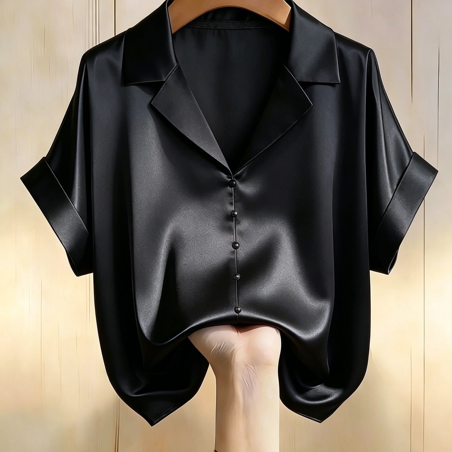 TEMU Women' Color Shirt For Spring, Summer, And Autumn, Short Sleeved, Lapel, V-neck, Fashionable, Versatile, Loose Casual Top
