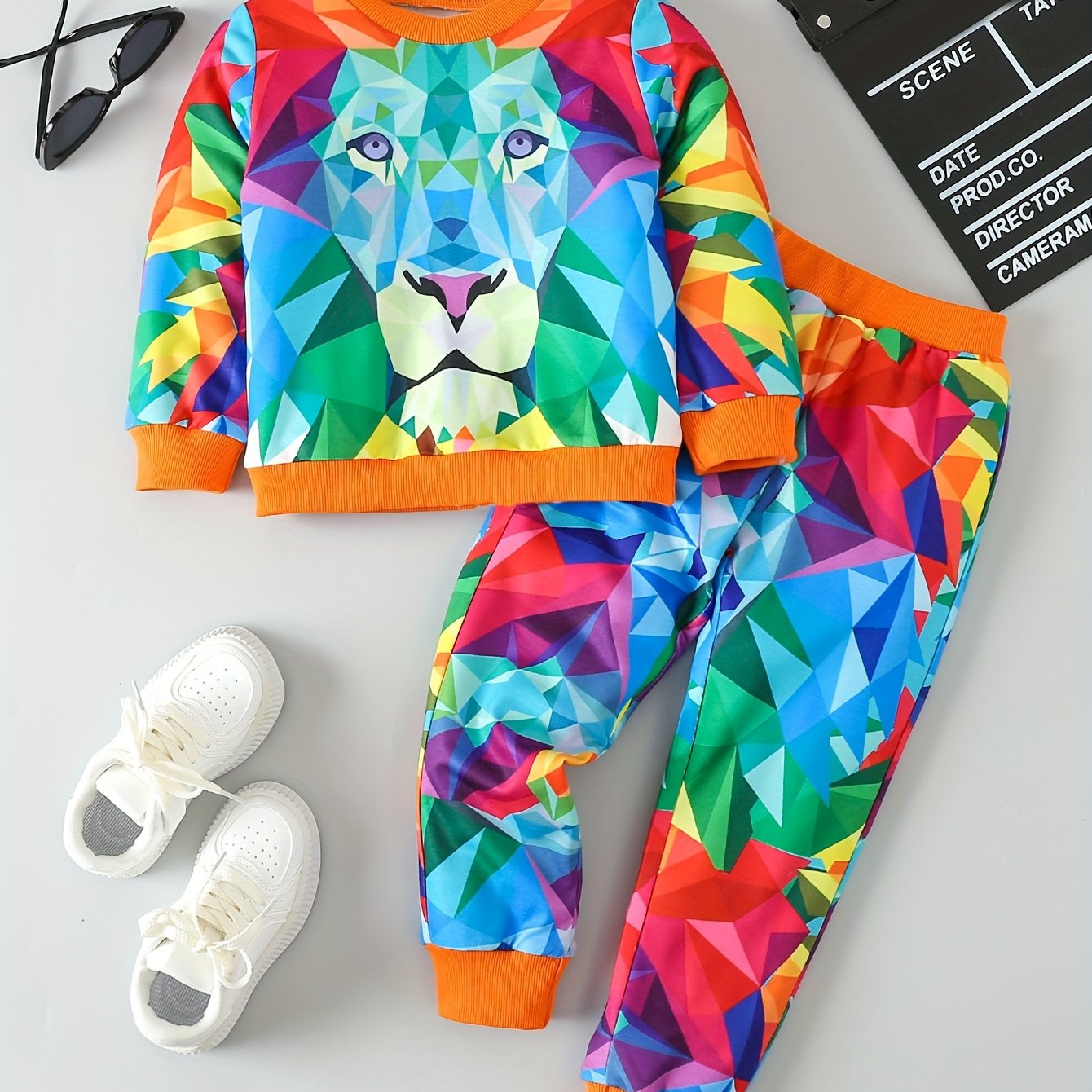 Boys' Colorful Tiger Print Outfit, For Outdoor