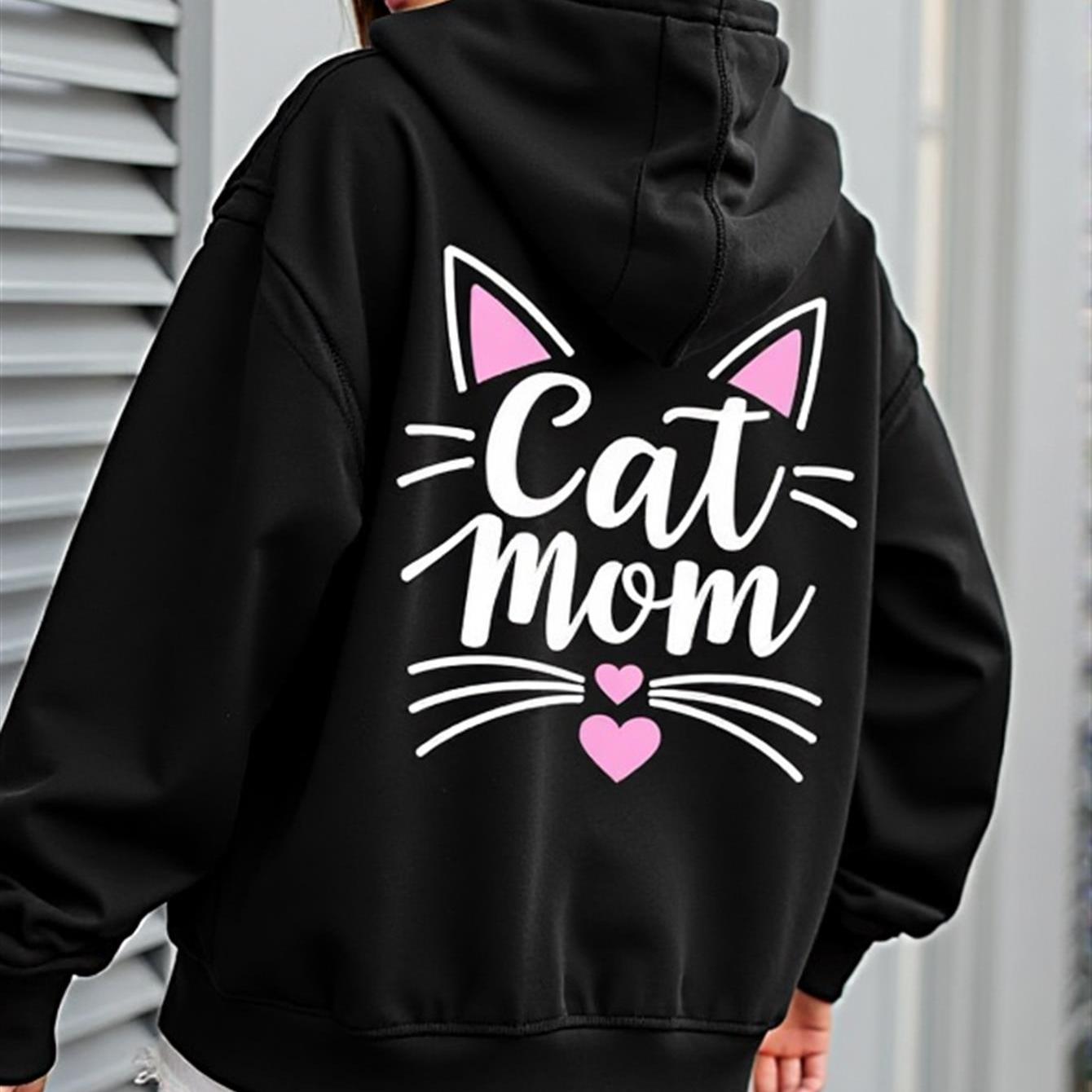 Image of A Cat Mom Theme Designed Trendy Hoodie Woman's Hoodie High Quality Thickened Hoodie Suitable For Autumn And Winter Daily Wear Casual Gift For Cat Loving