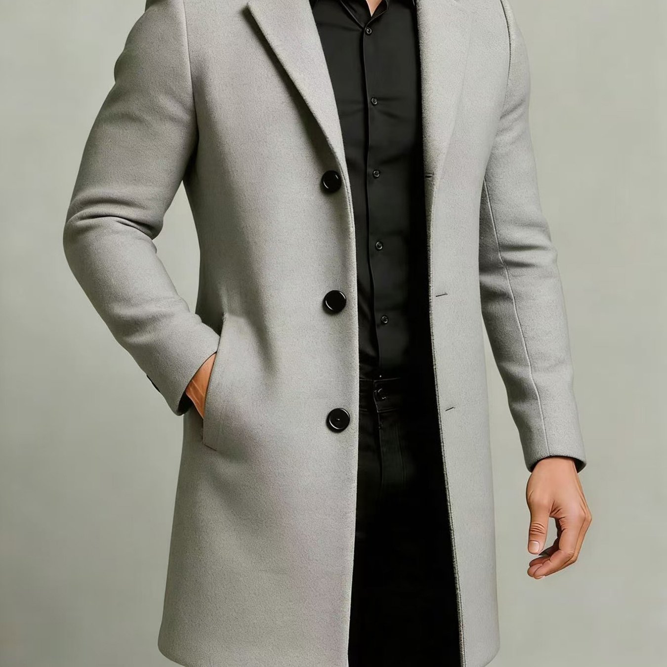 TEMU 2026 /autumn Men's Business Casual Single-breasted Solid Color Overcoat, Fashionable, Comfortable, Classic For Daily Wear, High-end Feel,