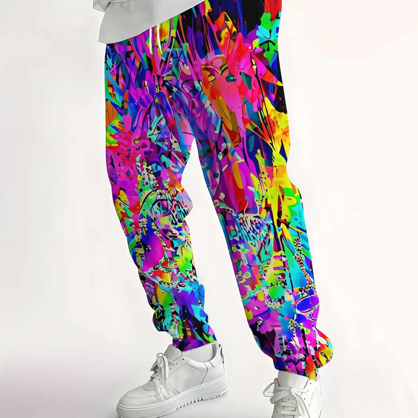 TEMU Fashionable Design Men's Printed Sweatpants With Colorful Geometric Patterns Into Dynamic Psychedelic Patterns, Featuring Drawstrings And