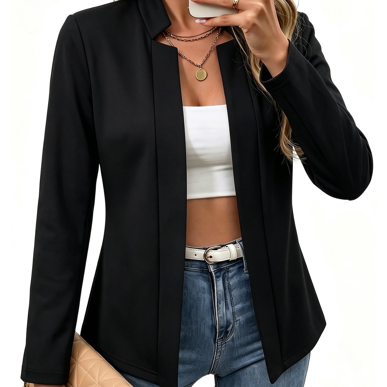 TEMU Completo Autunnale da Insegnante Pendolare da Donna, Elegante da Indossare, , Blazer a Maniche Lunghe con Frontale, Giacca Versatile e per