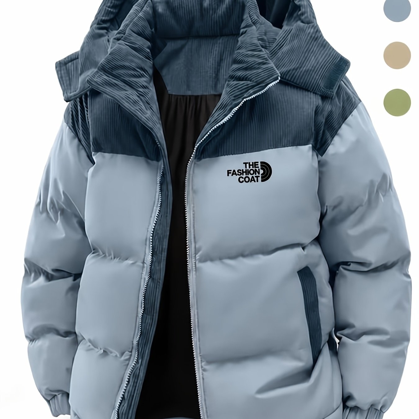 TEMU Men's Hooded Jacket With Color-block Design And Corduroy Shoulder Fabric - Easy Pattern Detail, And Elegant - Suitable For Daily And Outdoor