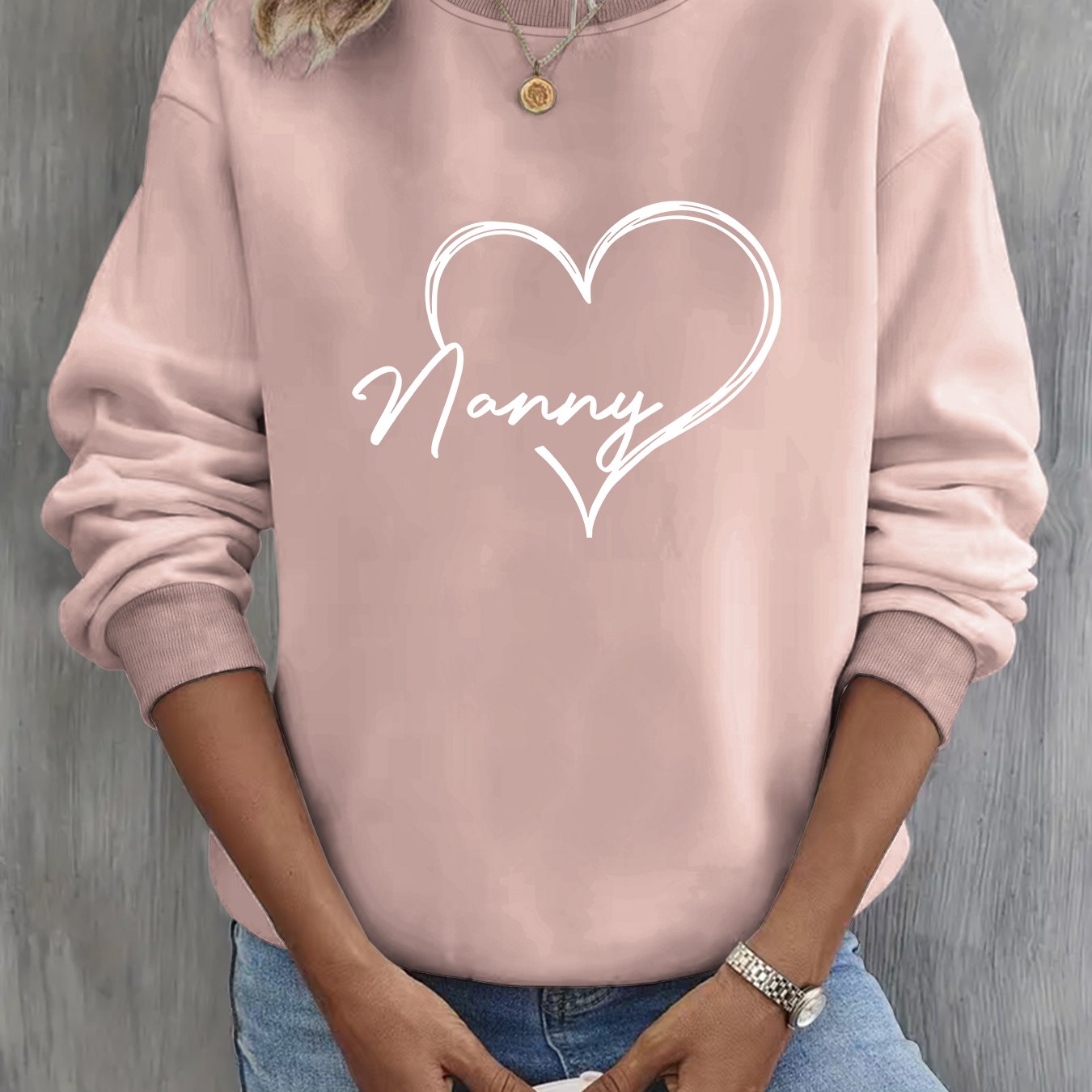 TEMU Sweat-shirt à imprimé lettres, sweat-shirt décontracté à col ras du cou pour et , vêtements pour femme