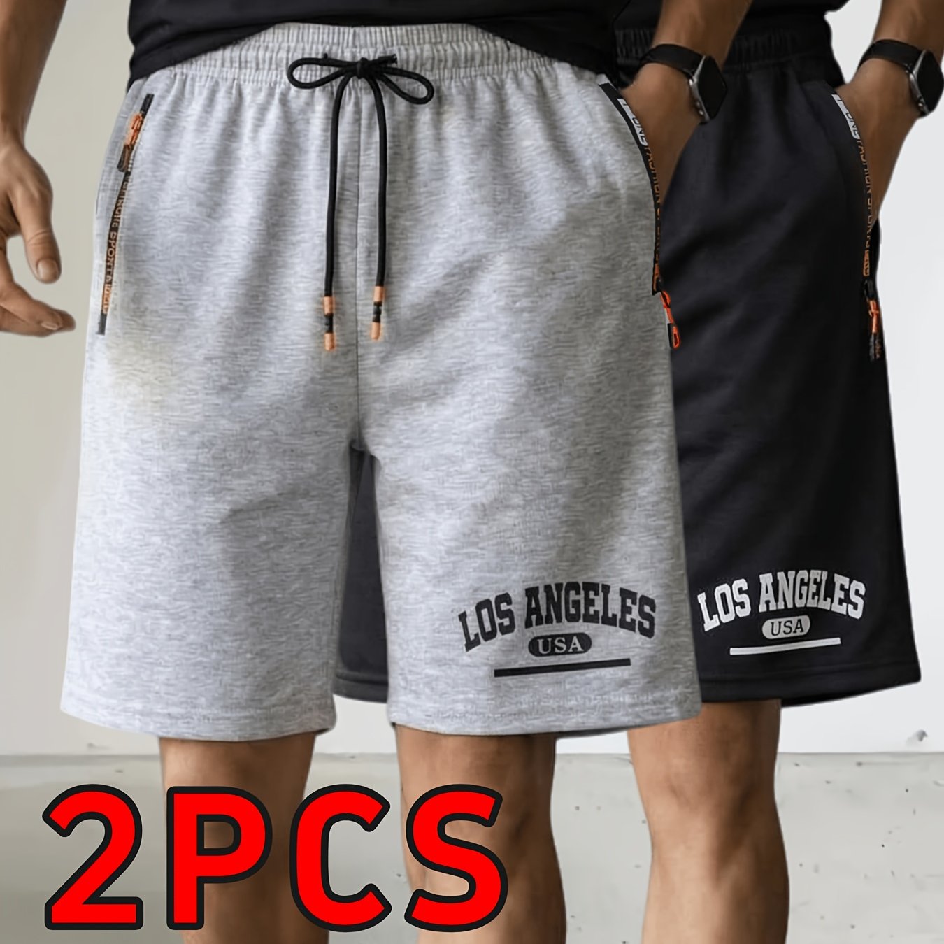 TEMU 2pcs Men's Casual Outdoor Shorts - Featuring A Drawstring Elastic Waistband And Zippered Pockets, Simple Multi-pocket Shorts Are Ideal For Daily