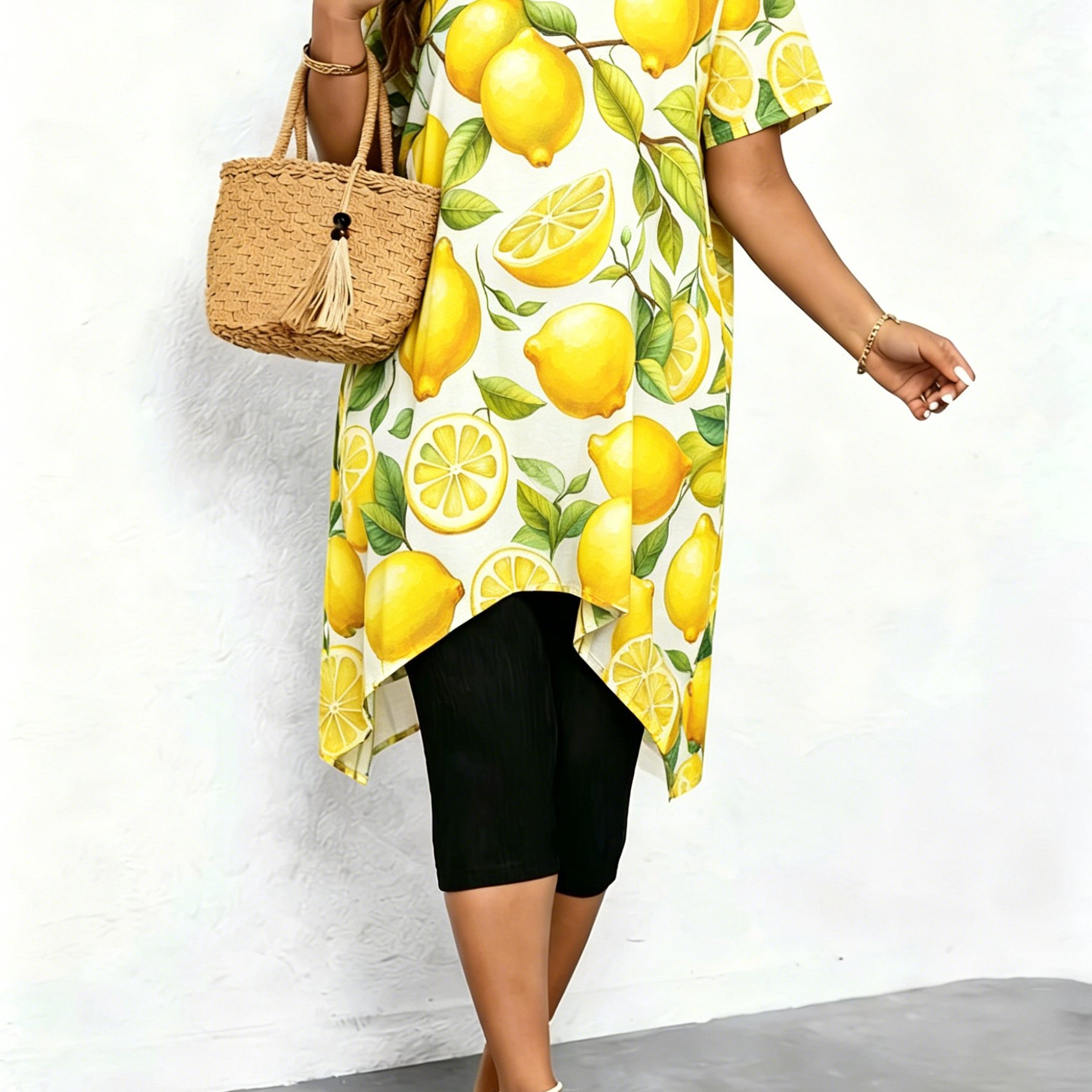 TEMU Plus Size - Western Style Print T-shirt Women's Summer -neck Loose Short Sleeve Top