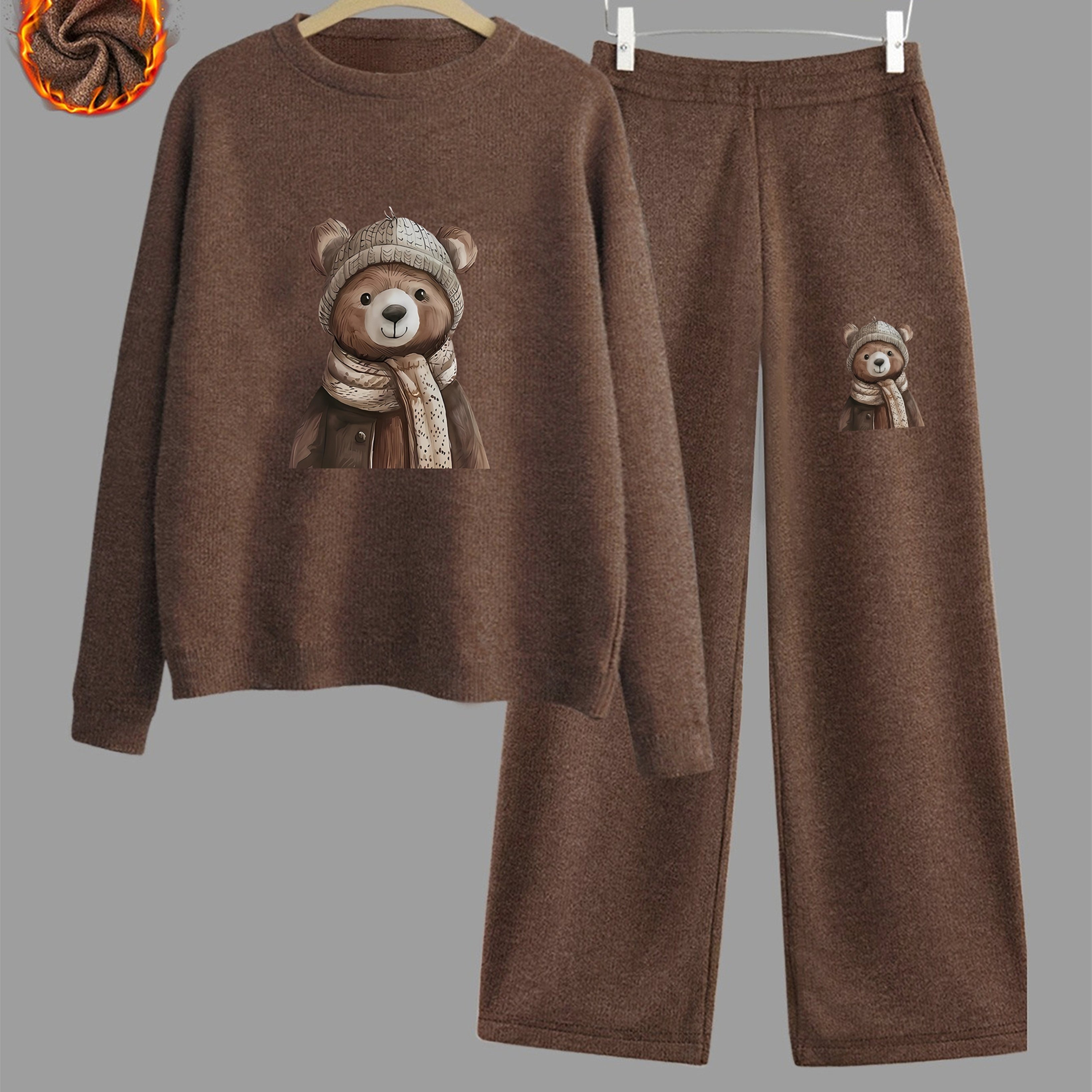TEMU Women's Fashion Printed Round Neck Sweater Set