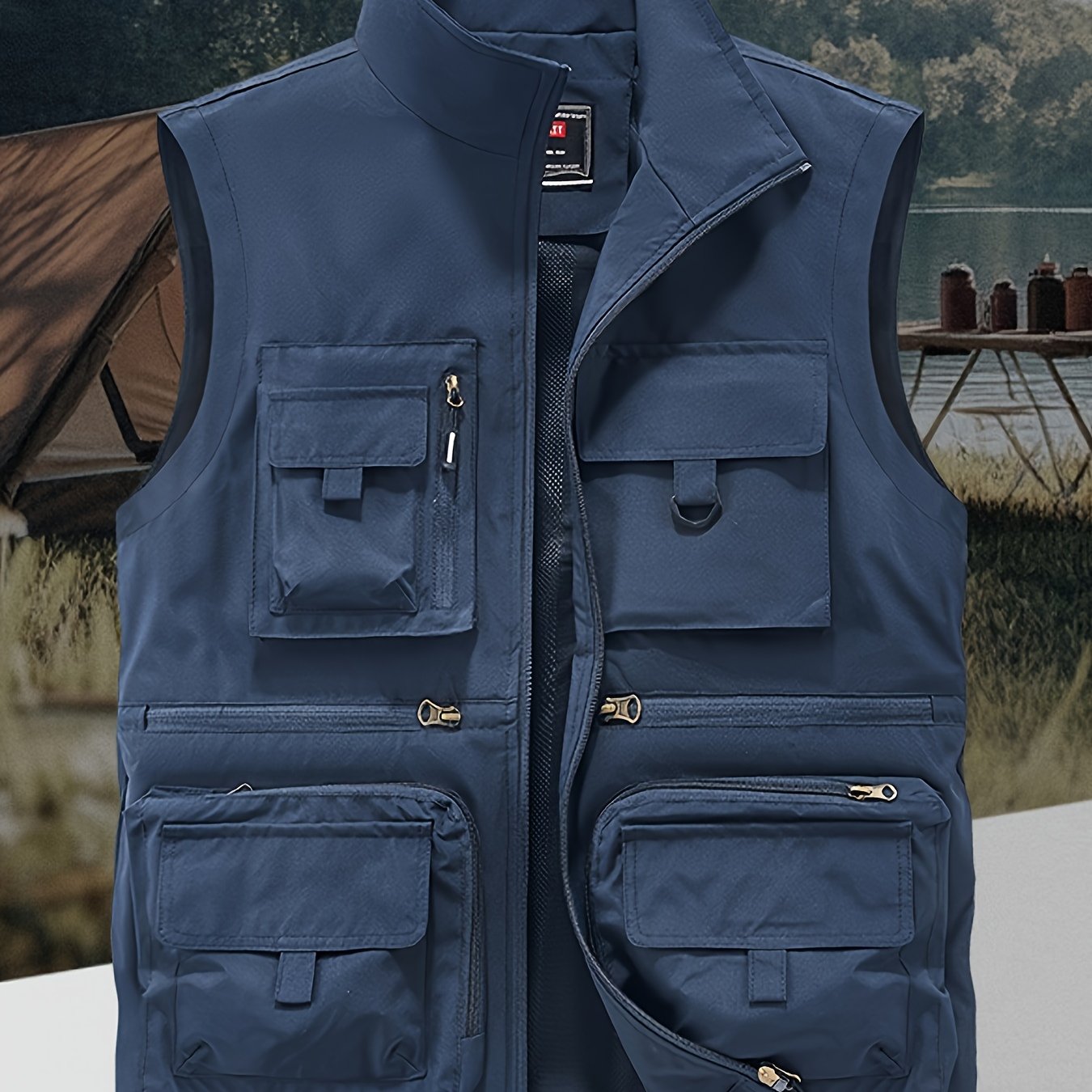 TEMU Obm Men's Fishing Vest For Spring And Autumn, Outdoor Work Vest, Sleeveless Loose Multi-pocket Solid Color Men's Vest