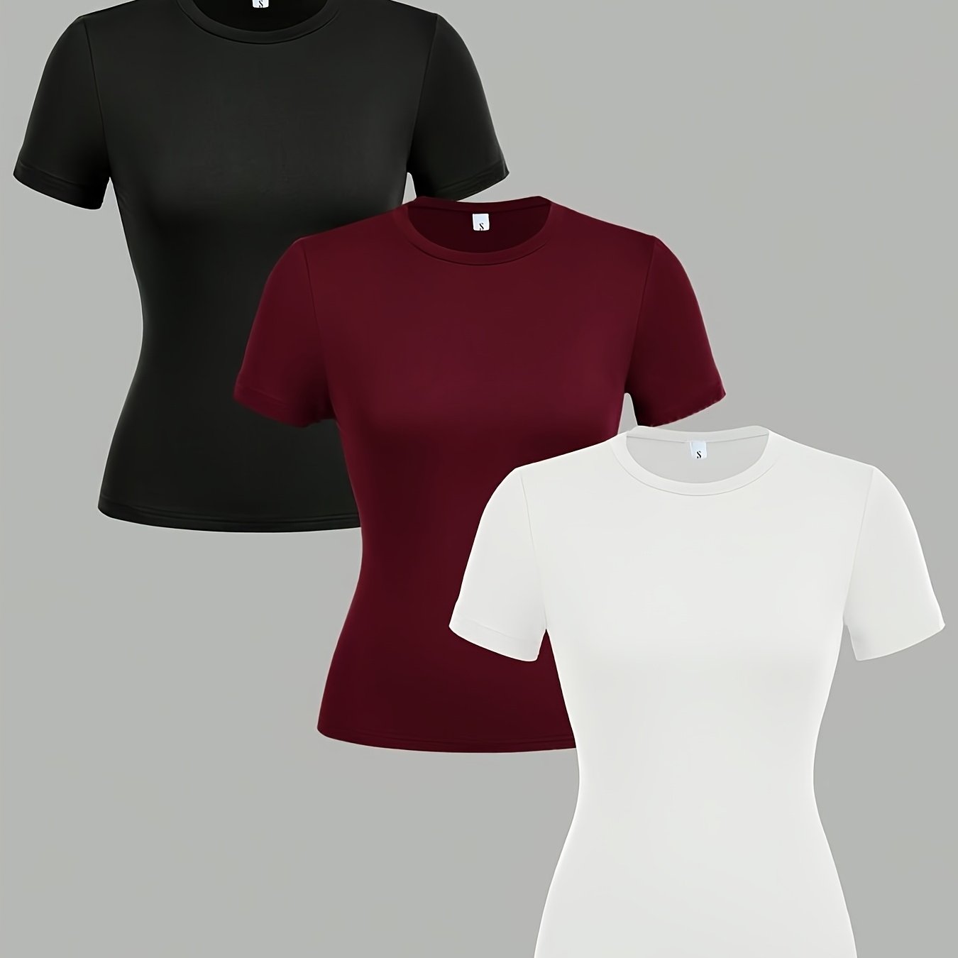 TEMU 3pcs Set New Fashion Trend Short-sleeved Slim-fit Short Top T-shirt, Suitable For Spring, Summer, And Autumn Wear