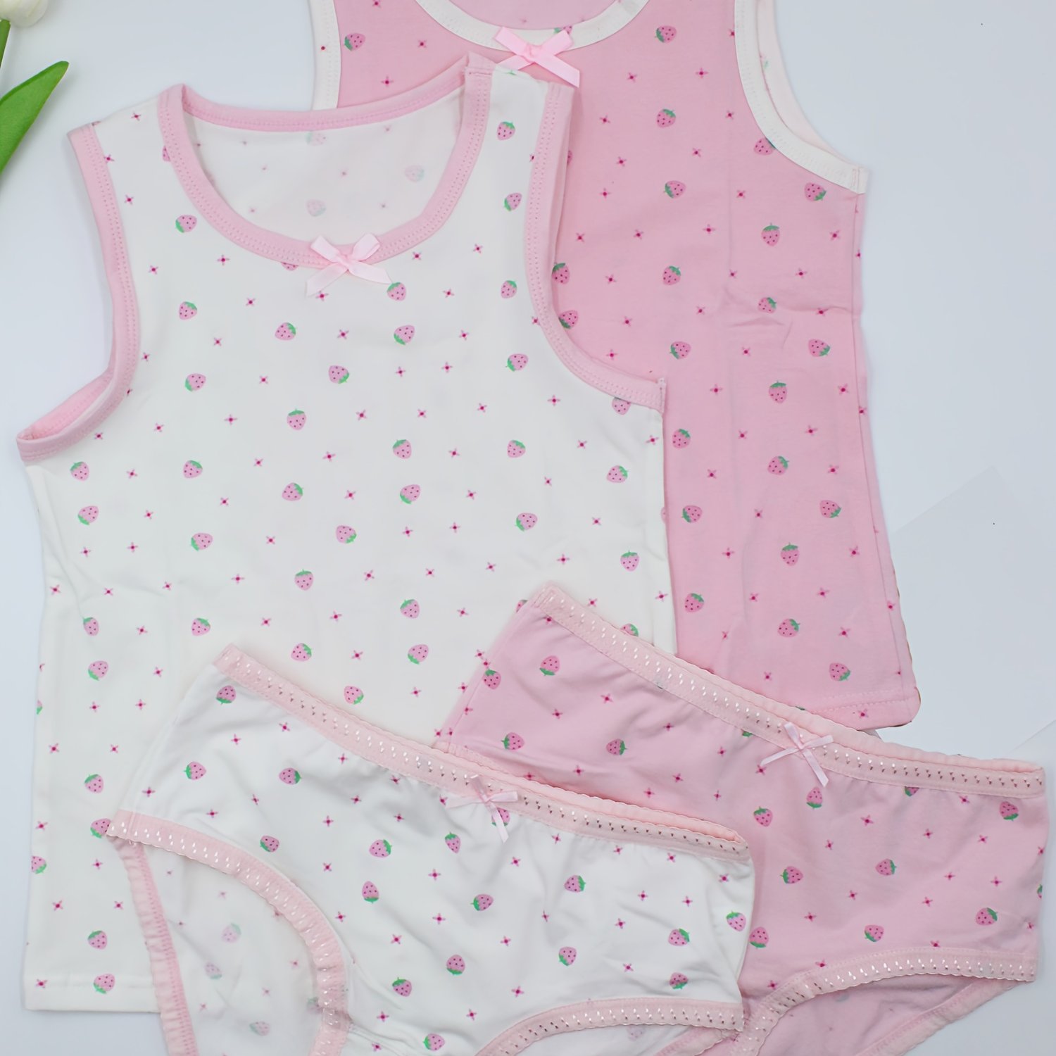 Image of 4pcs Tank Top Underwear Set - Comfortable Cotton Elastic, Breathable, Cute Bow Top And Daily Wear Underwear