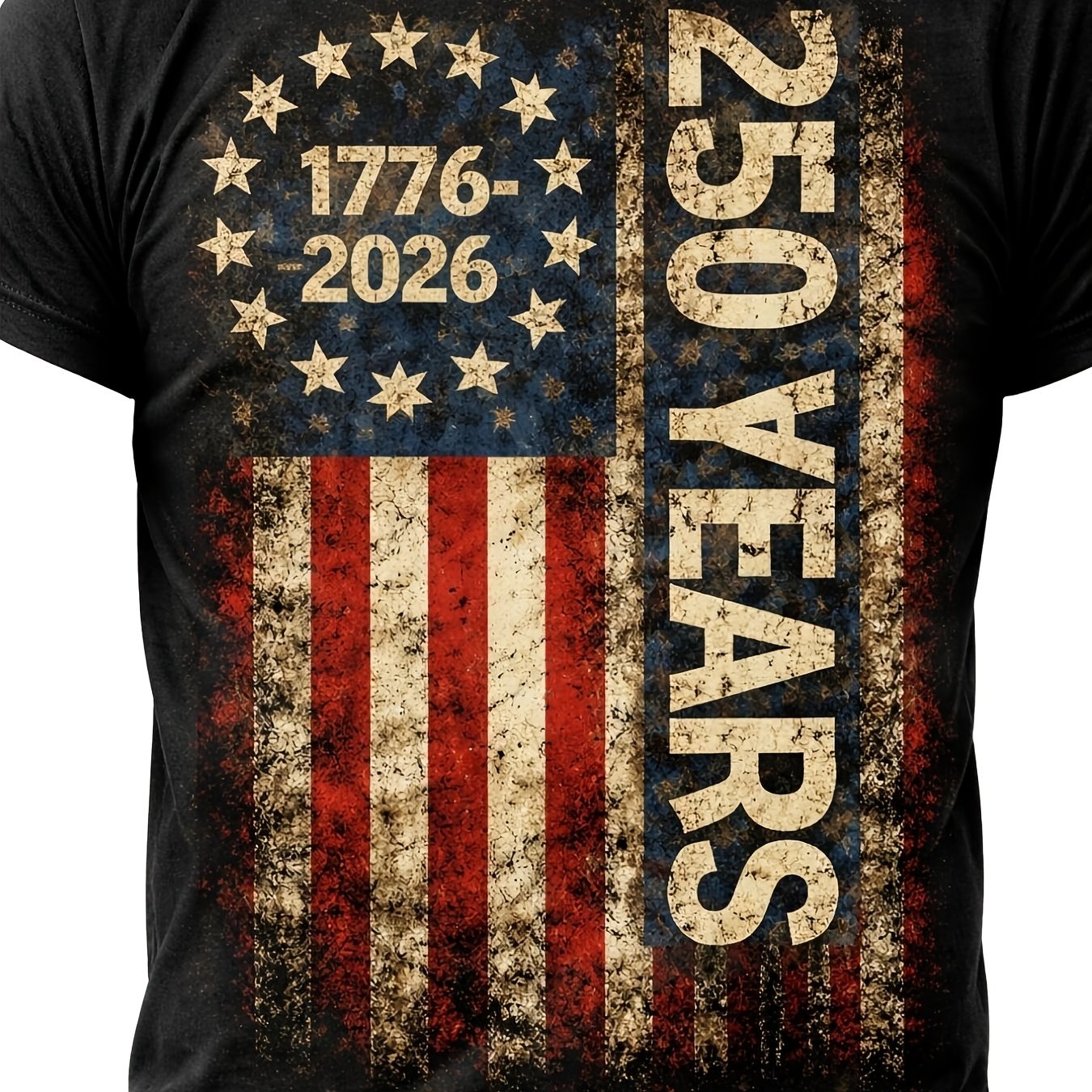TEMU Men's Plus Size 250th Anniversary T-shirt Men's Plus Size T-shirt Day T-shirt Crew Neck Short Sleeve T-shirt Retro Casual Short-sleeved T-shirt