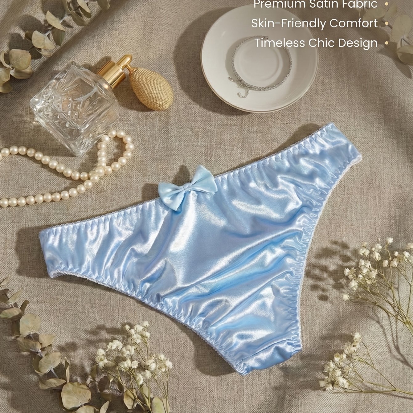 TEMU 1pc Cute Printed Women's Chiffon Panties With Shiny Fabric And Large Bow, Adorable Holiday Atmosphere Briefs