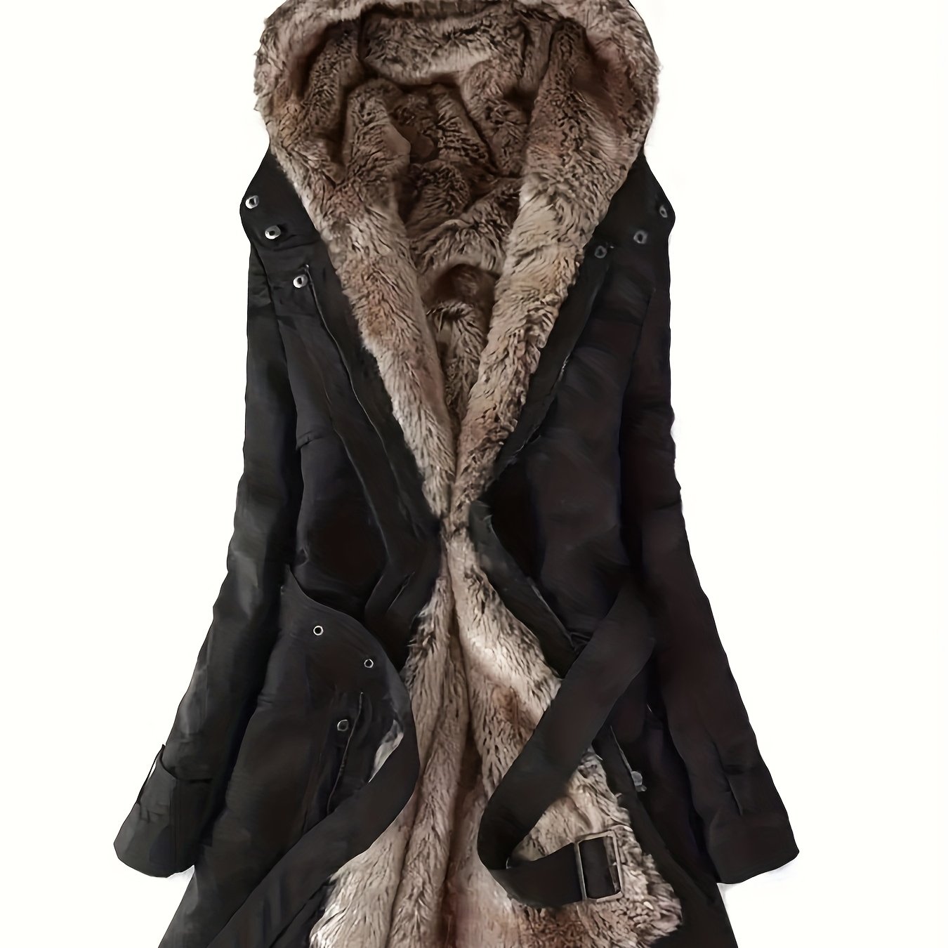 E-shop Damen Herbst/Winter Verdickte Fleece-gefütterte Mittellange Kapuzen-Pendlerjacke mit im Slim-Fit-Stil