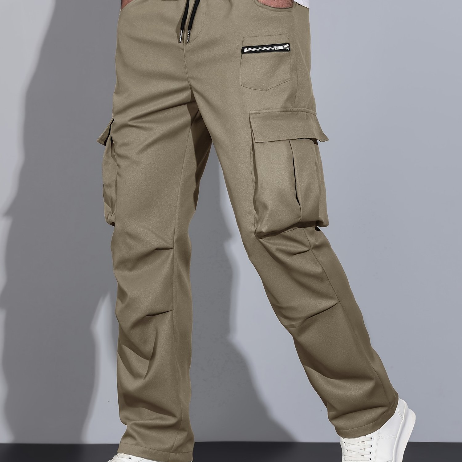 Solid Multi Flap Pockets Men's Straight Leg Cargo Pants - Temu Canada