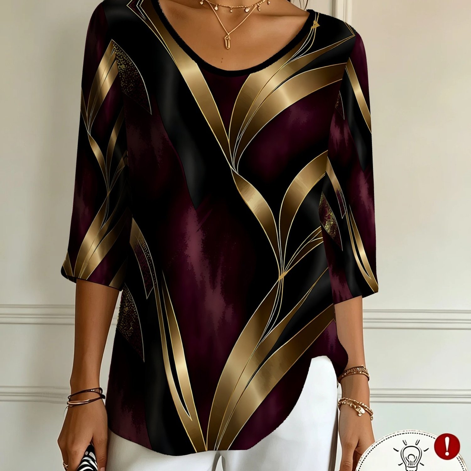 TEMU Women's T-shirt, Luxurious Printed Tee, Deep Burgundy Background With Ribbon Elements, Casual Daily Wear And Party Fashion Top [printed