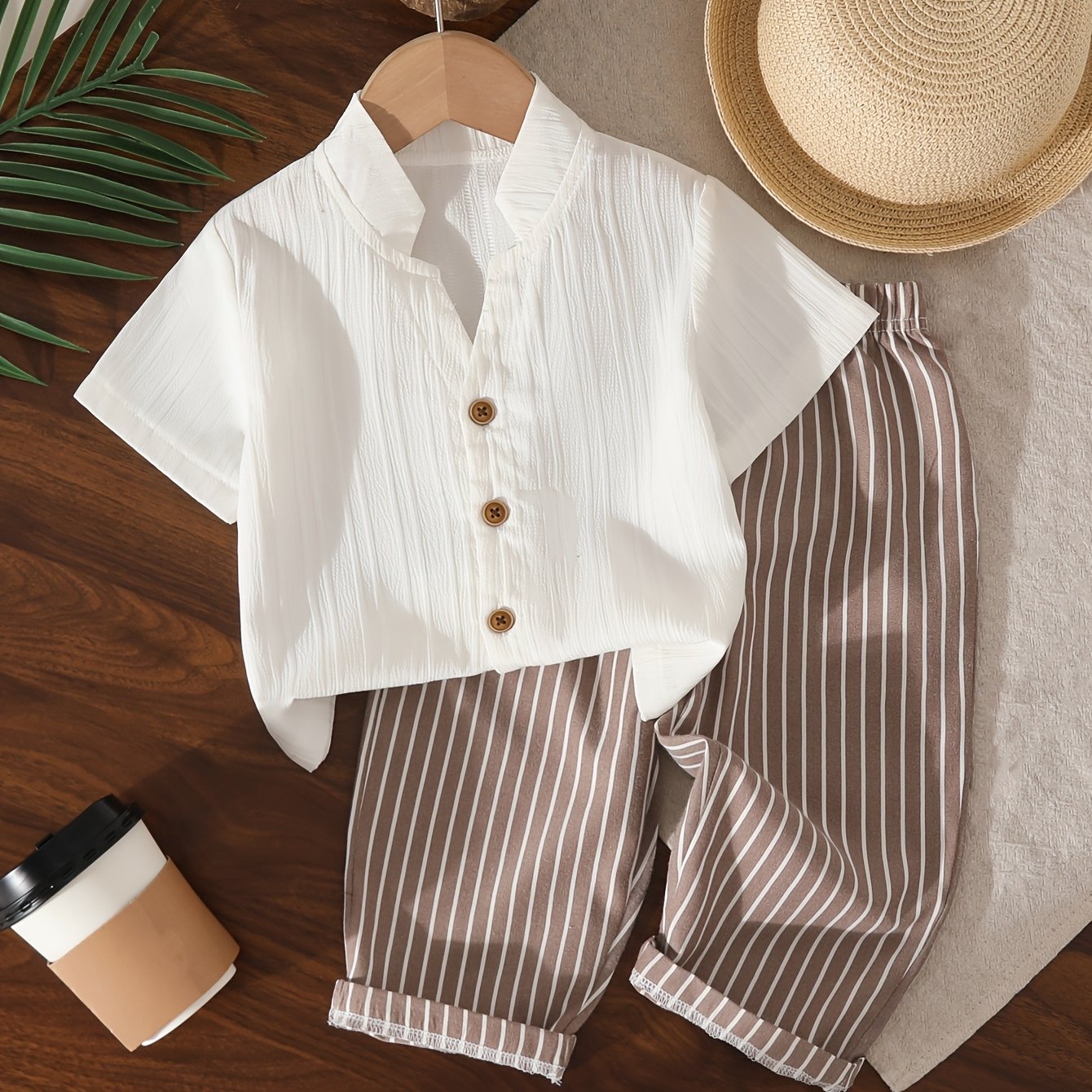 Image of Baby Clothes, Boys' Solid Woven Casual Shirt And Long Pants Outfit Suitable For Daily Outdoor Leisure, For Outdoor, Newborn/toddler Necessities, Christmas, Halloween