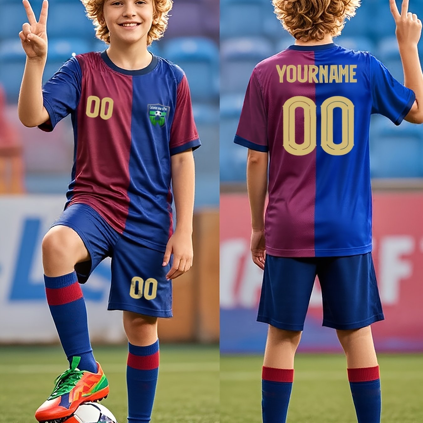 TEMU Customized Style! Personalized Name And Number Customization. Diy Personalized Customization - Youth Quick-dry Football Jersey And Shorts Set -