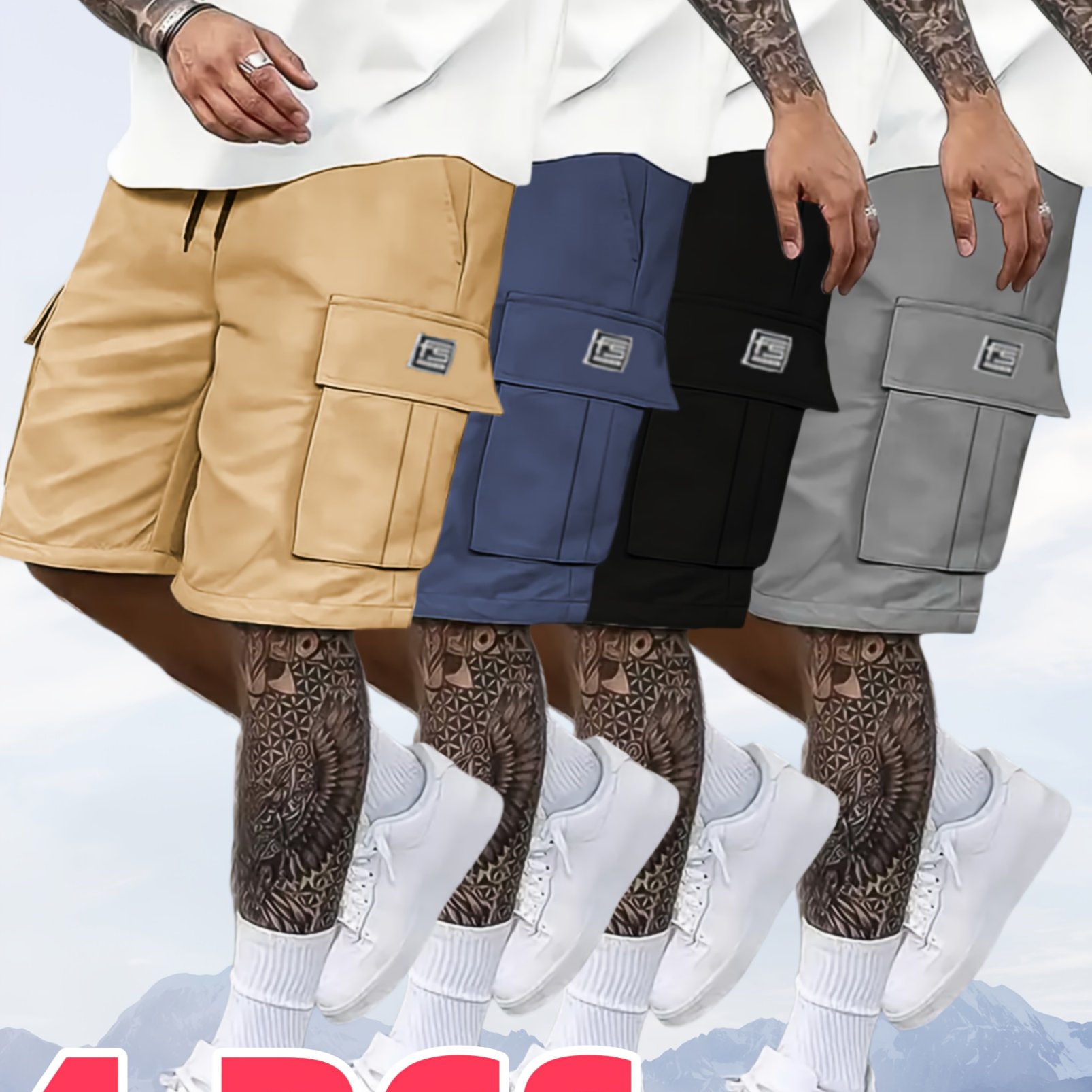 TEMU 4 pezzi Pantaloncini cargo da casual /estate con tasche multiple e design con coulisse, adatti per sport casual, attivit� , campeggio, viaggi e