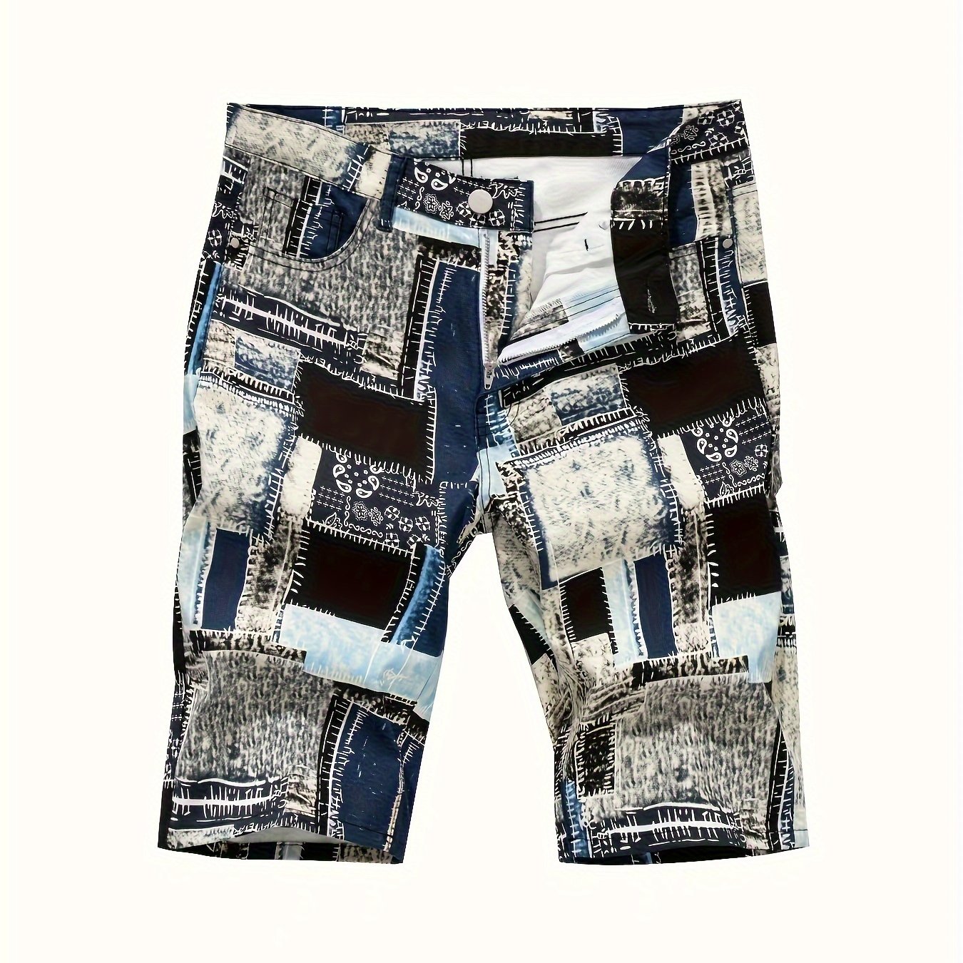 TEMU Men's Fashion Leisure Denim Shorts With   Pattern