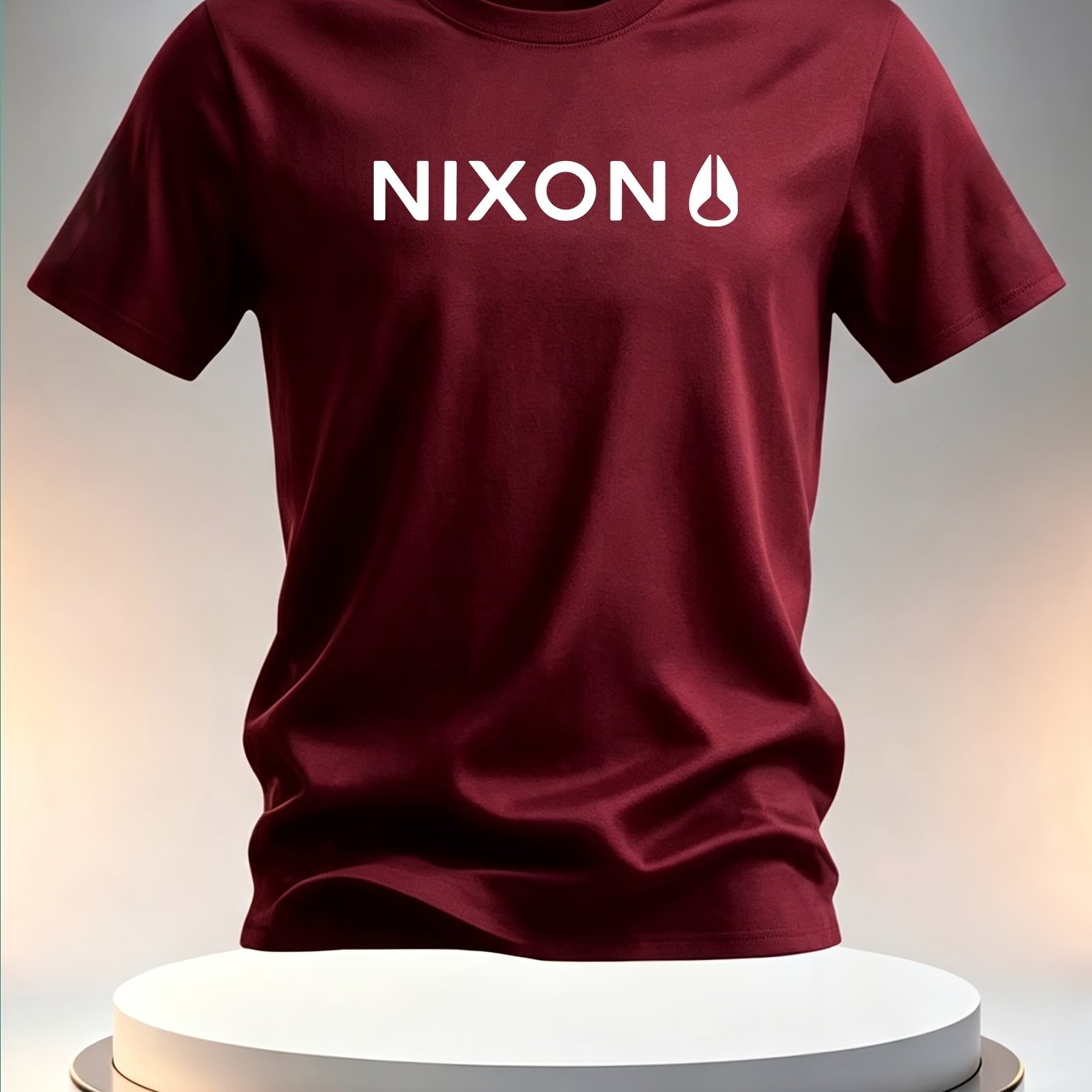 TEMU Men's Fashion Casual Trendy Logo Print Short Sleeve T-shirt, Street Style Adult Men's Casual Wear, Holiday Gift