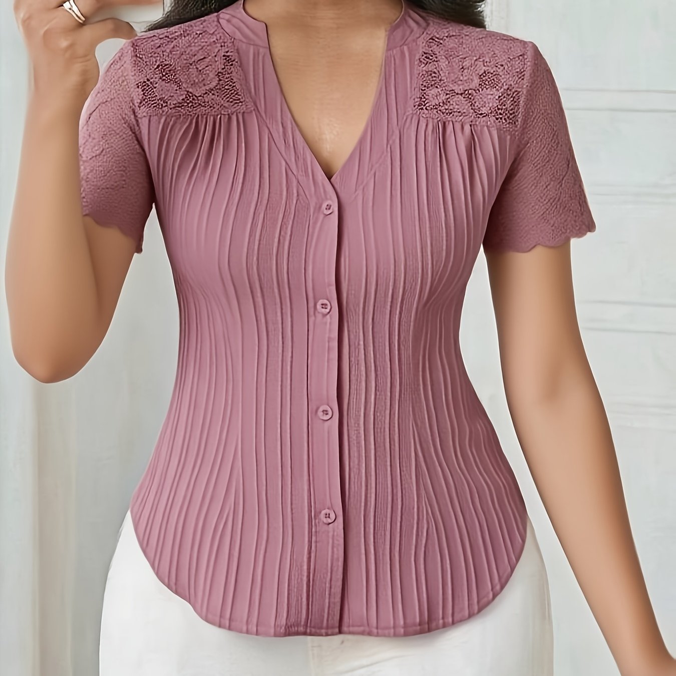 TEMU Women's Elegant Slim-fit Hollow-out Design Shirt Top