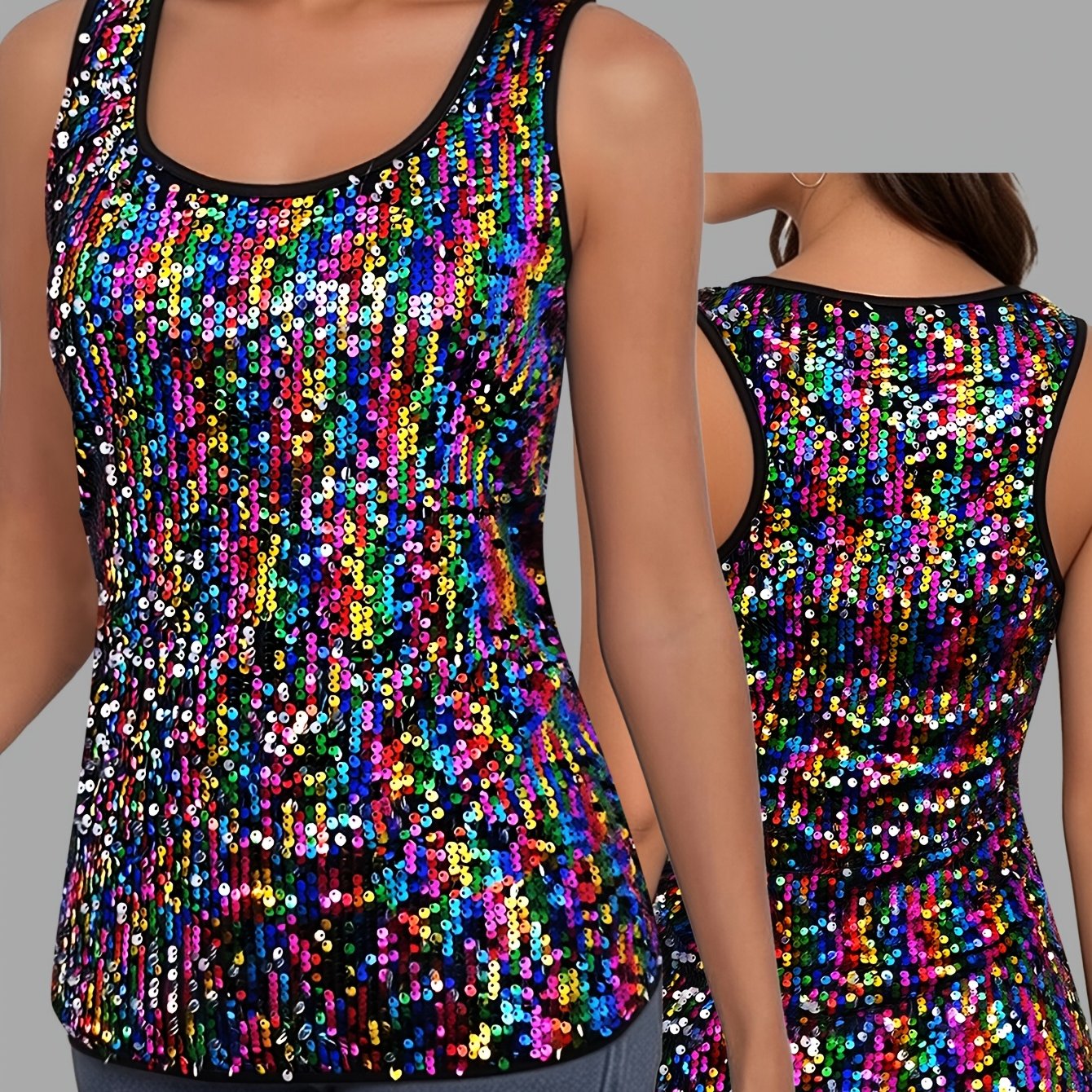 TEMU 7-color Sequin Sleeveless Tank Top, A And Versatile Summer Outerwear Piece