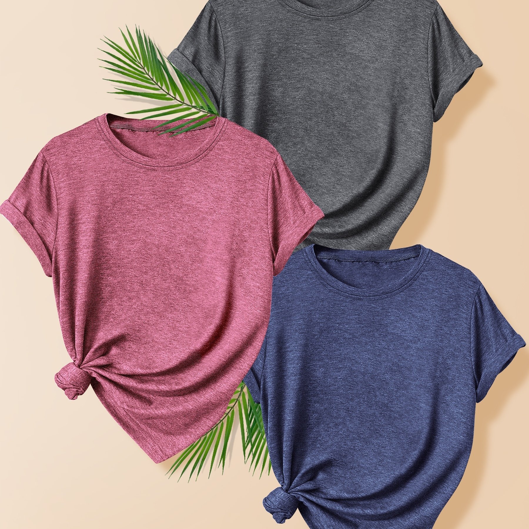 TEMU Colorful Viscose Minimalist Light Panel Mixed Pack Series Printed Fashion Retro Style Women's Summer Casual Sporty Round Neck Short Sleeve