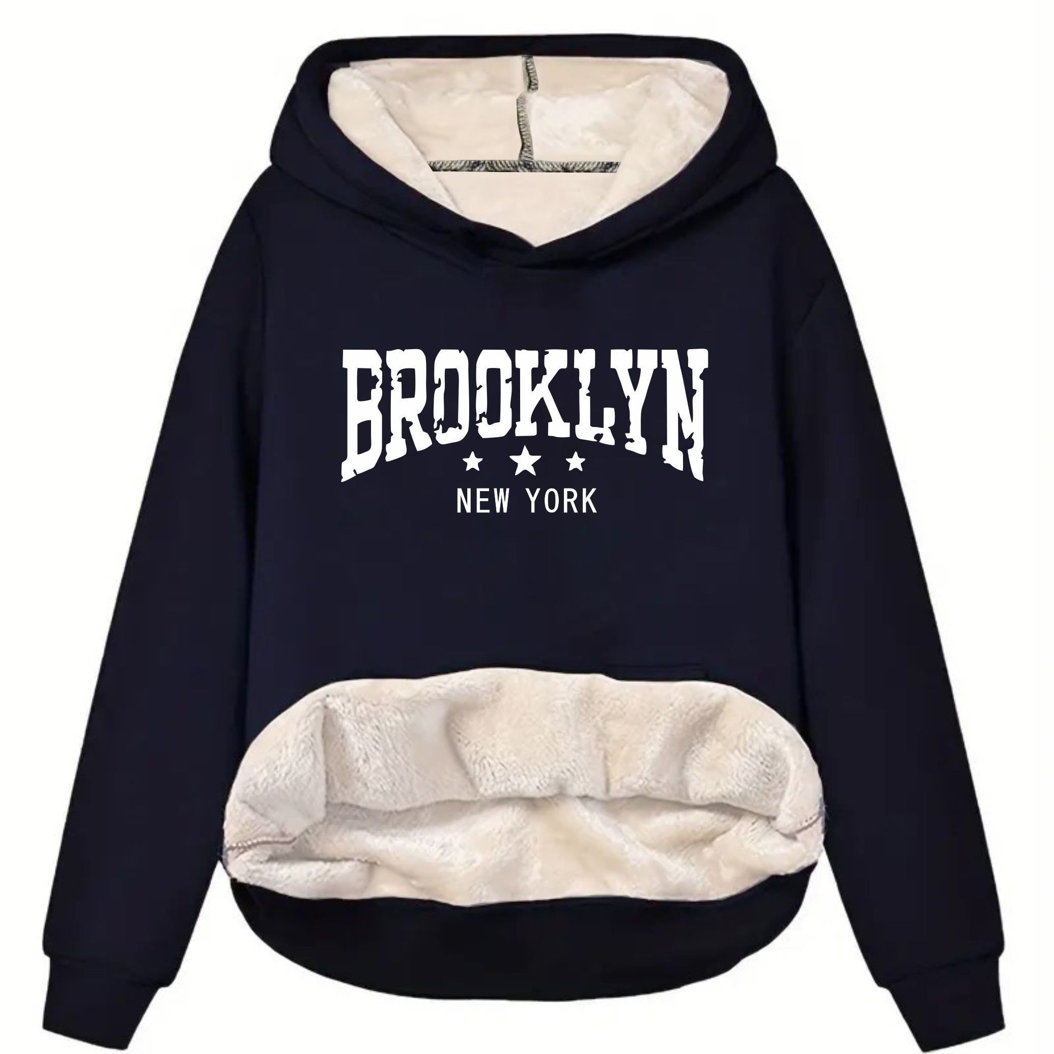 TEMU Cozy Fleece-lined Hoodie For Women - Vintage Style, Long Sleeve With Drawstring & Kangaroo Pocket, Machine Washable, Oversized Hoodie